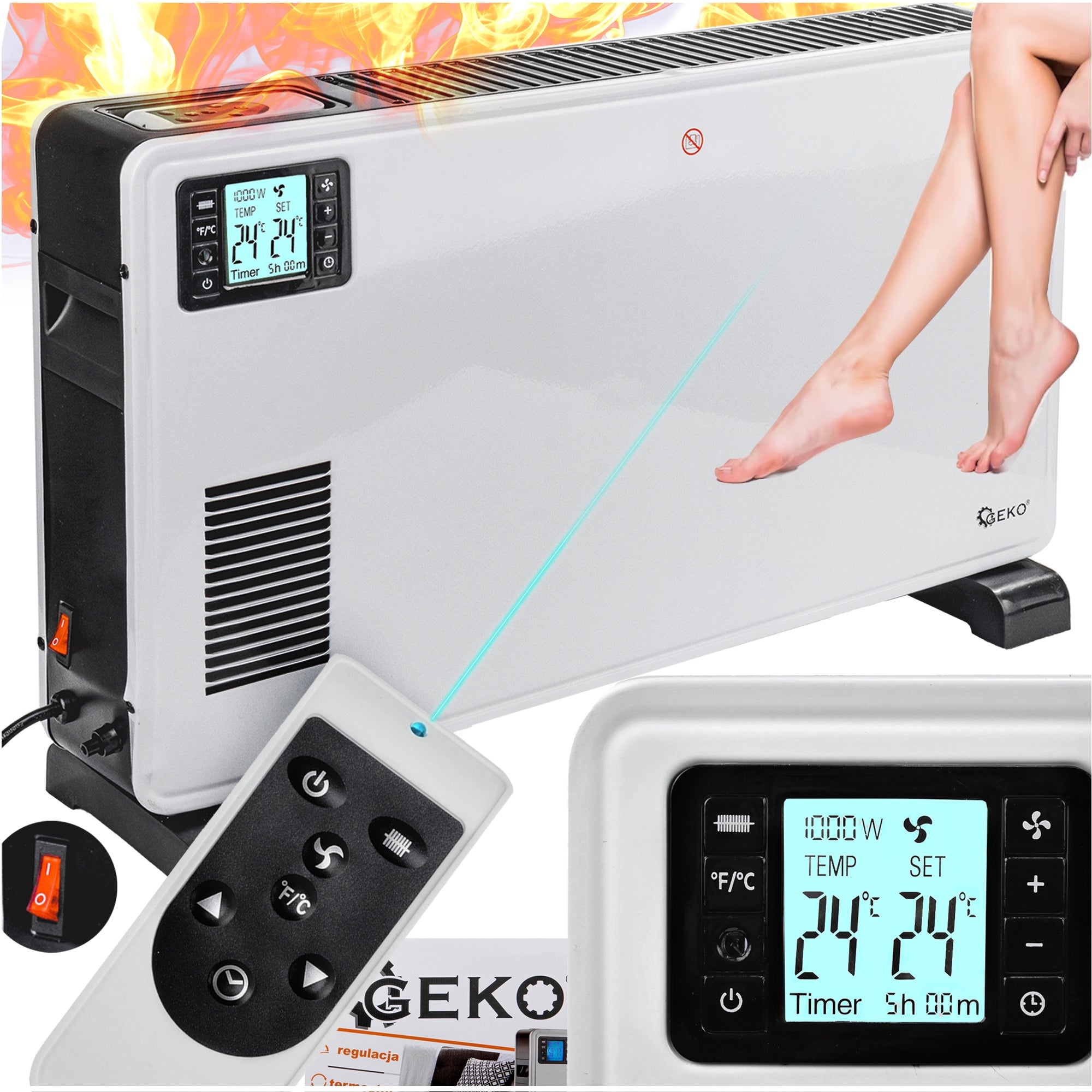 ELECTRIC CONVECTOR HEATER WITH THERMOSTAT 2300W LCD REMOTE CONTROL