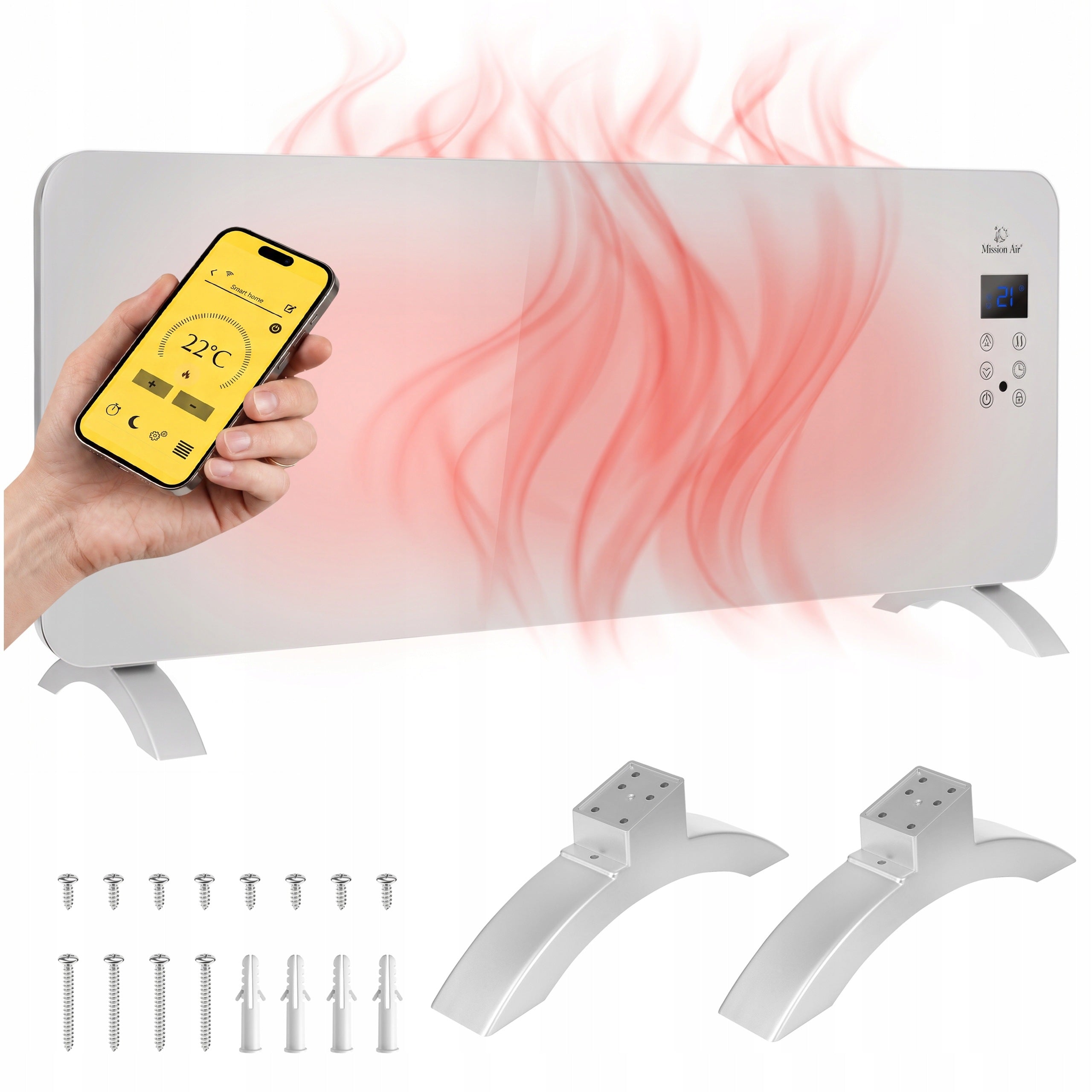 ELECTRIC CONvector HEATER GLASS PANEL energy saving 2400W WiFi