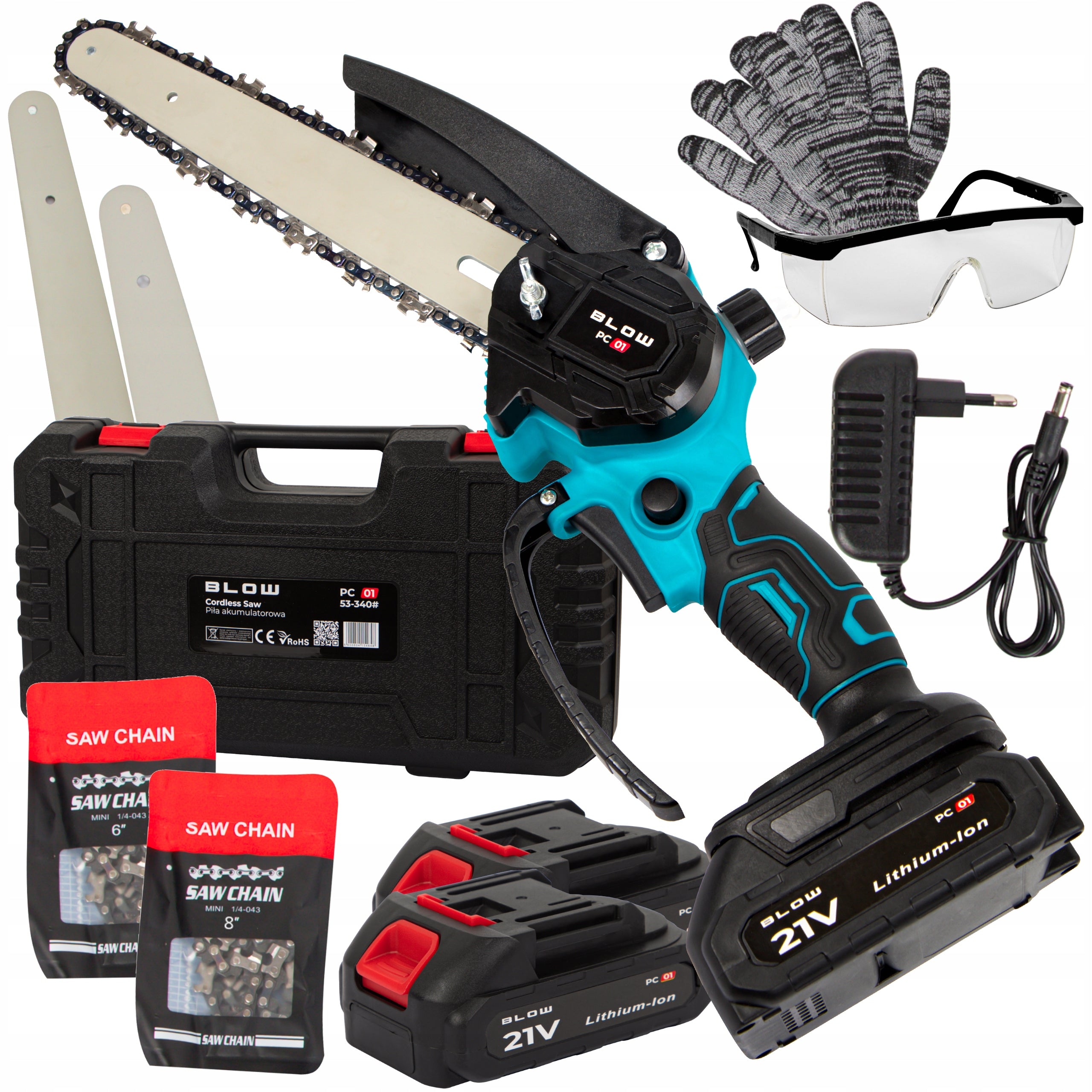 ELECTRIC CORDLESS CHAINSAW 1000W 8" 6" 2x AKU 21V Packaging status original
