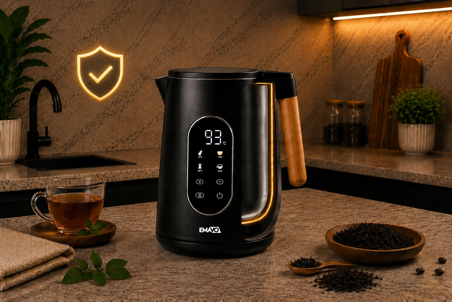 ELECTRIC CORDLESS KETTLE 1,7l 2200W BLACK TEMPERATURE CONTROL Capacity 1.7 l