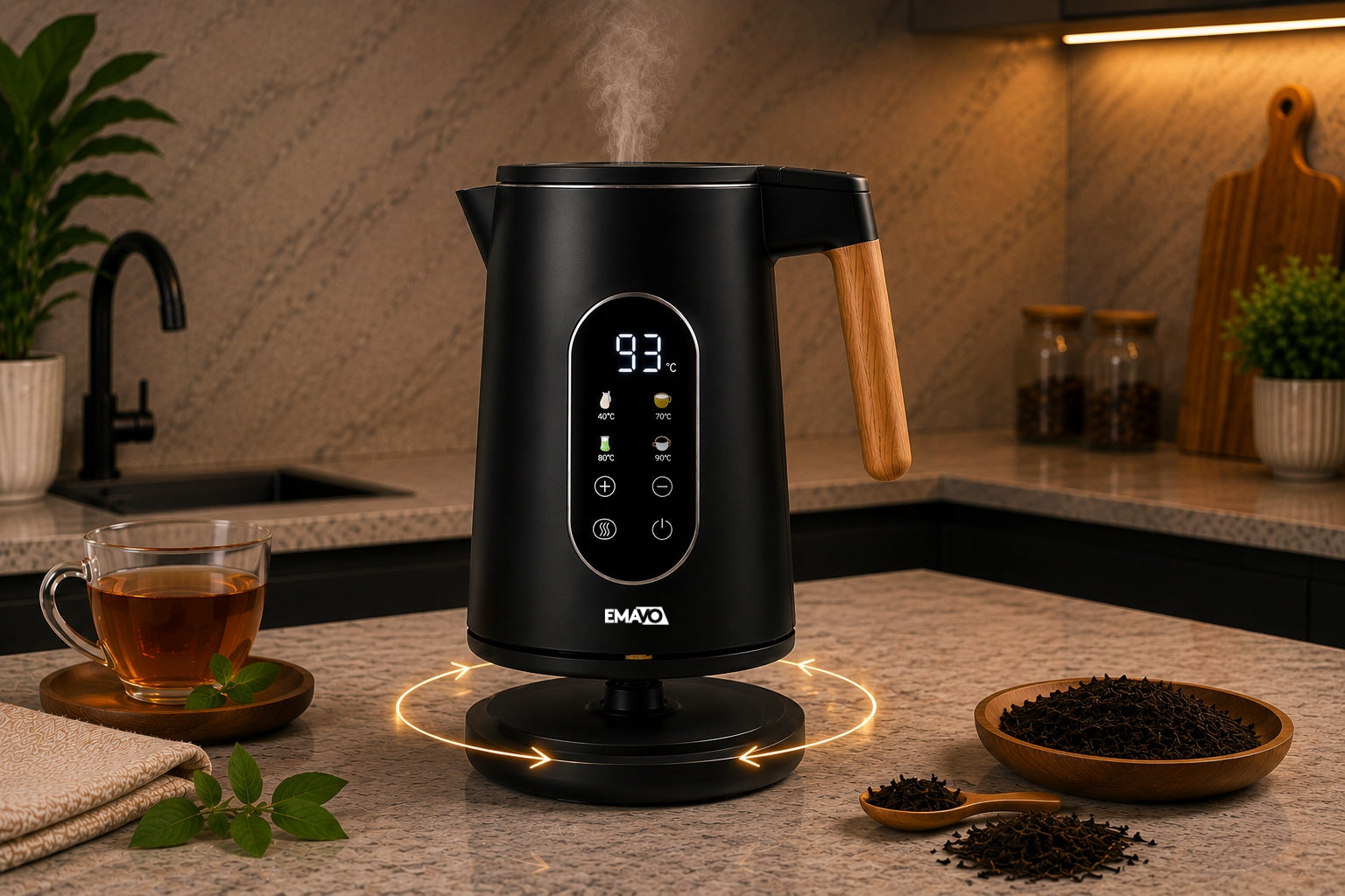 ELECTRIC CORDLESS KETTLE 1,7l 2200W BLACK TEMPERATURE CONTROL Dominant color black