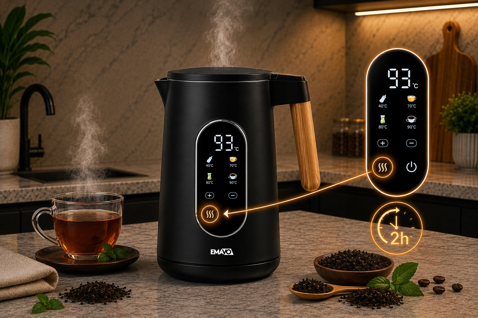 ELECTRIC CORDLESS KETTLE 1,7l 2200W BLACK TEMPERATURE CONTROL Manufacturer code EMACZA47532