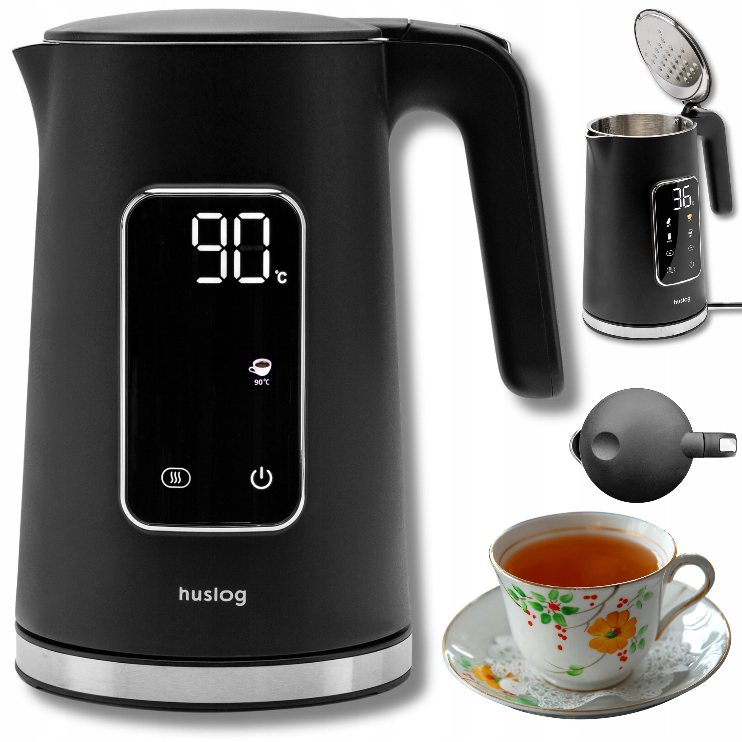 ELECTRIC CORDLESS KETTLE 2200W TOUCH PANEL 1,7L BLACK Huslog