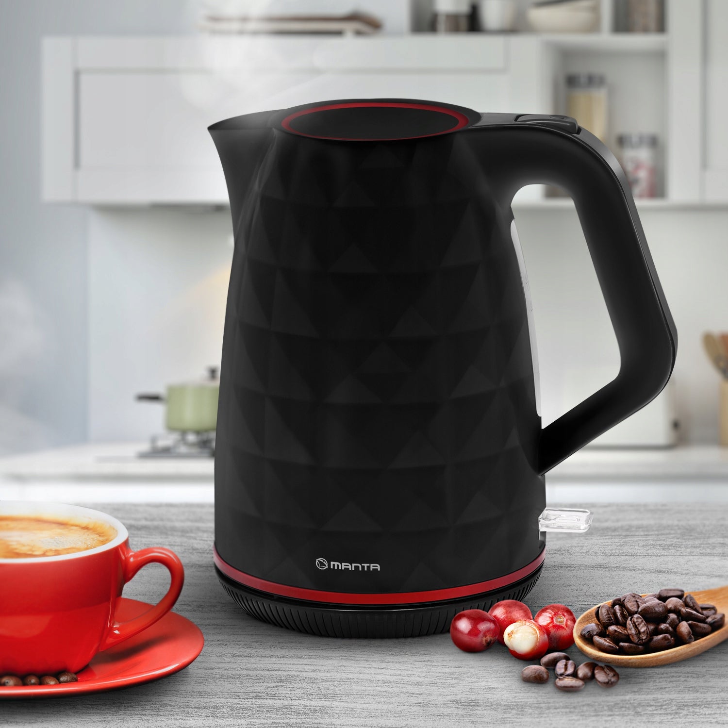 ELECTRIC CORDLESS KETTLE FOR TEA COFFEE BLACK QUIET 2200W 1,7L Model Czajnik elektryczny bezprzewodowy KTL9230B