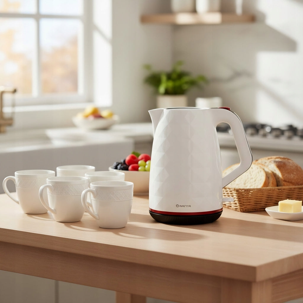 ELECTRIC CORDLESS KETTLE FOR TEA COFFEE WHITE QUIET 2200W 1,7L Brand Manta