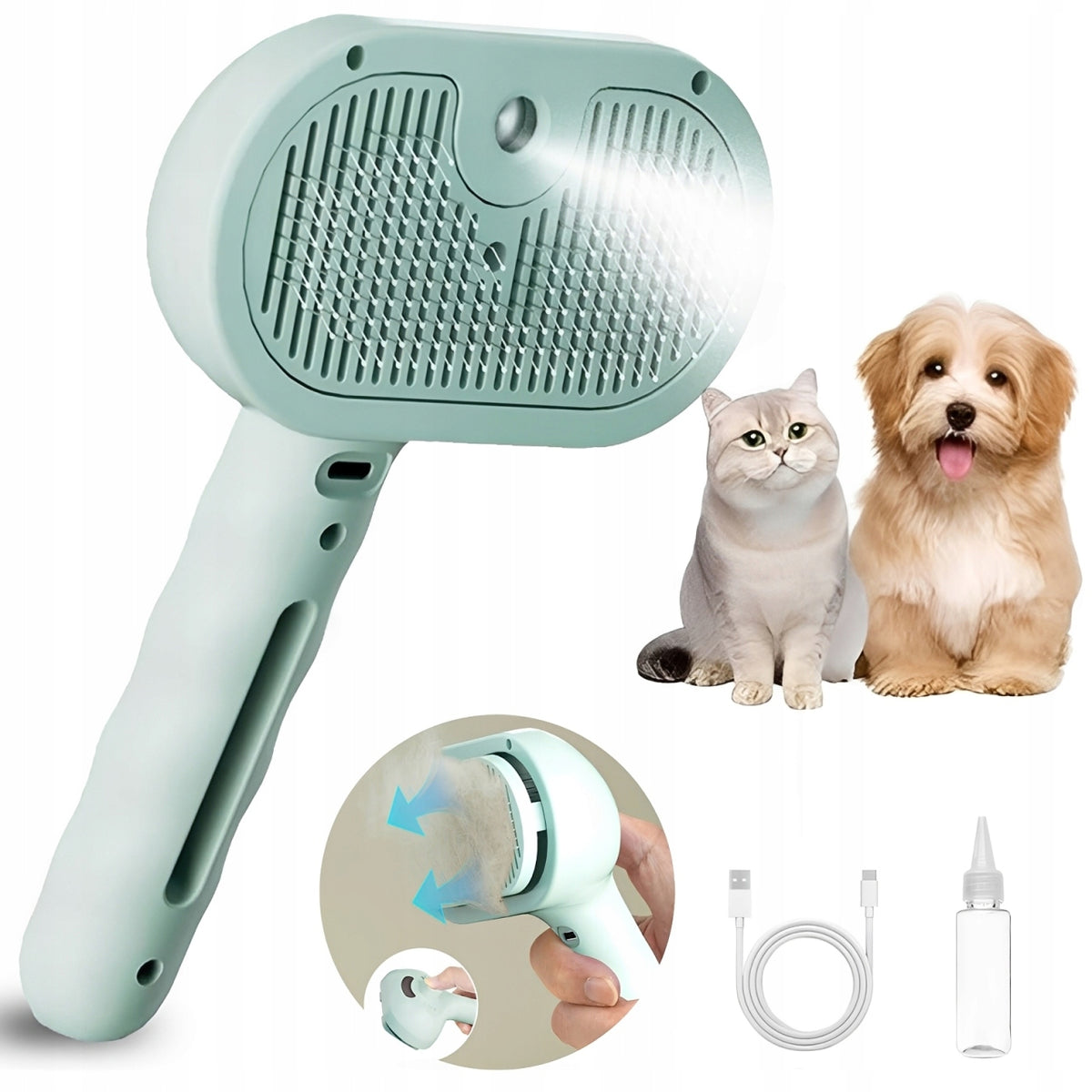 ELECTRIC COSMETIC STEAM BRUSH FOR CAT AND DOG HAIR-GREEN