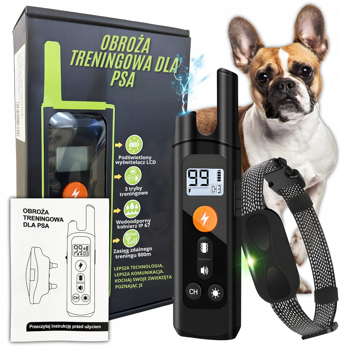 ELECTRIC DOG TRAINING COLLAR for training waterproof 800m + PILOT