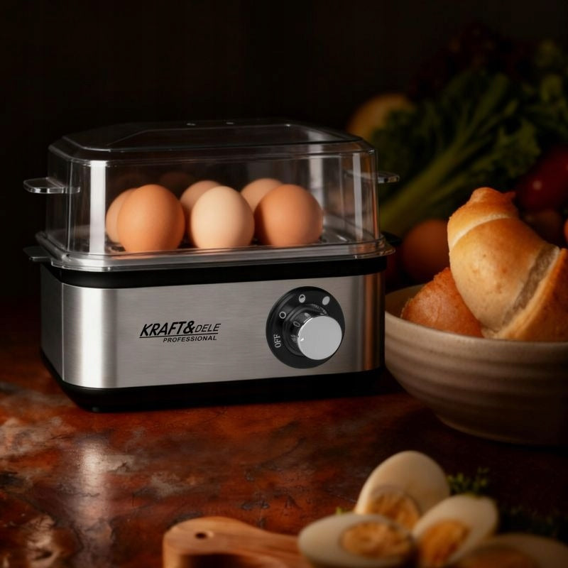 ELECTRIC EGG COOKER FOR 8 BOILED EGGS 4 FRIED EGGS 500W KRAFT&DELE Dominant color silver/gray
