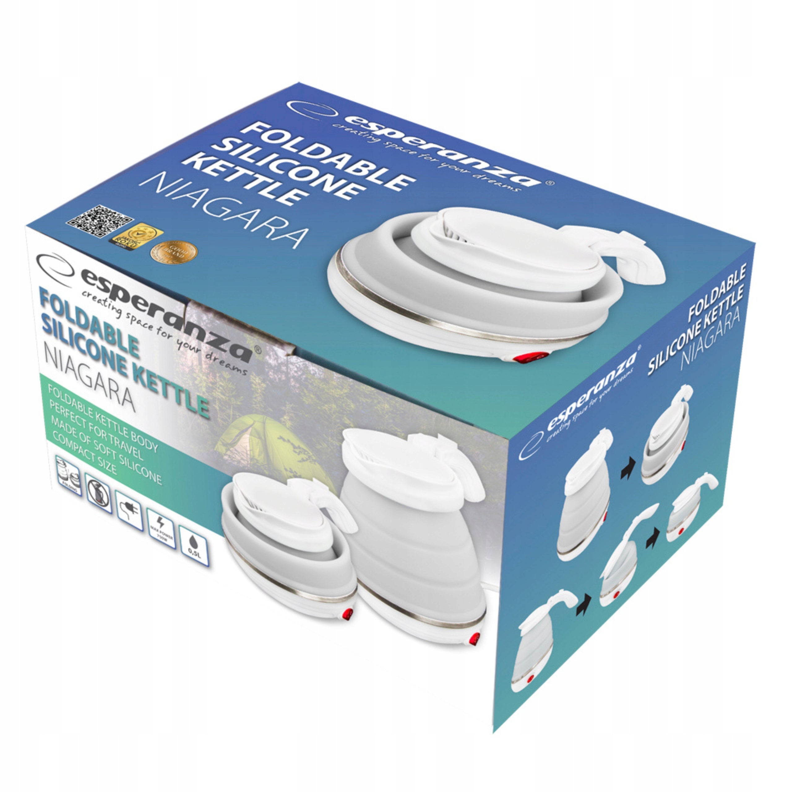 ELECTRIC FOLDING KETTLE TOURIST SILICONE 0,5L 750W FOR TRAVEL Brand Titanium