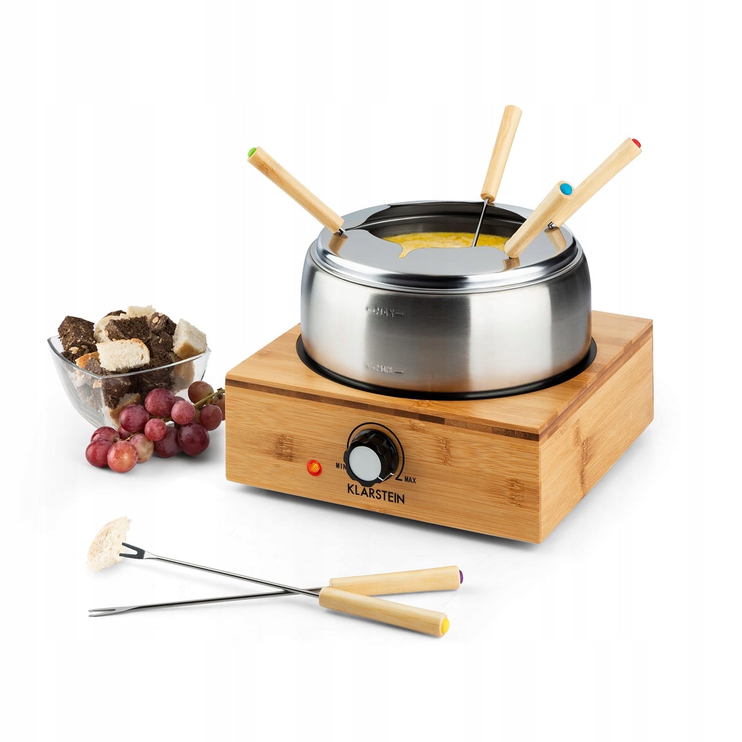ELECTRIC FONDUE SET KLARSTEIN 800W POT STAINLESS STEEL WOOD