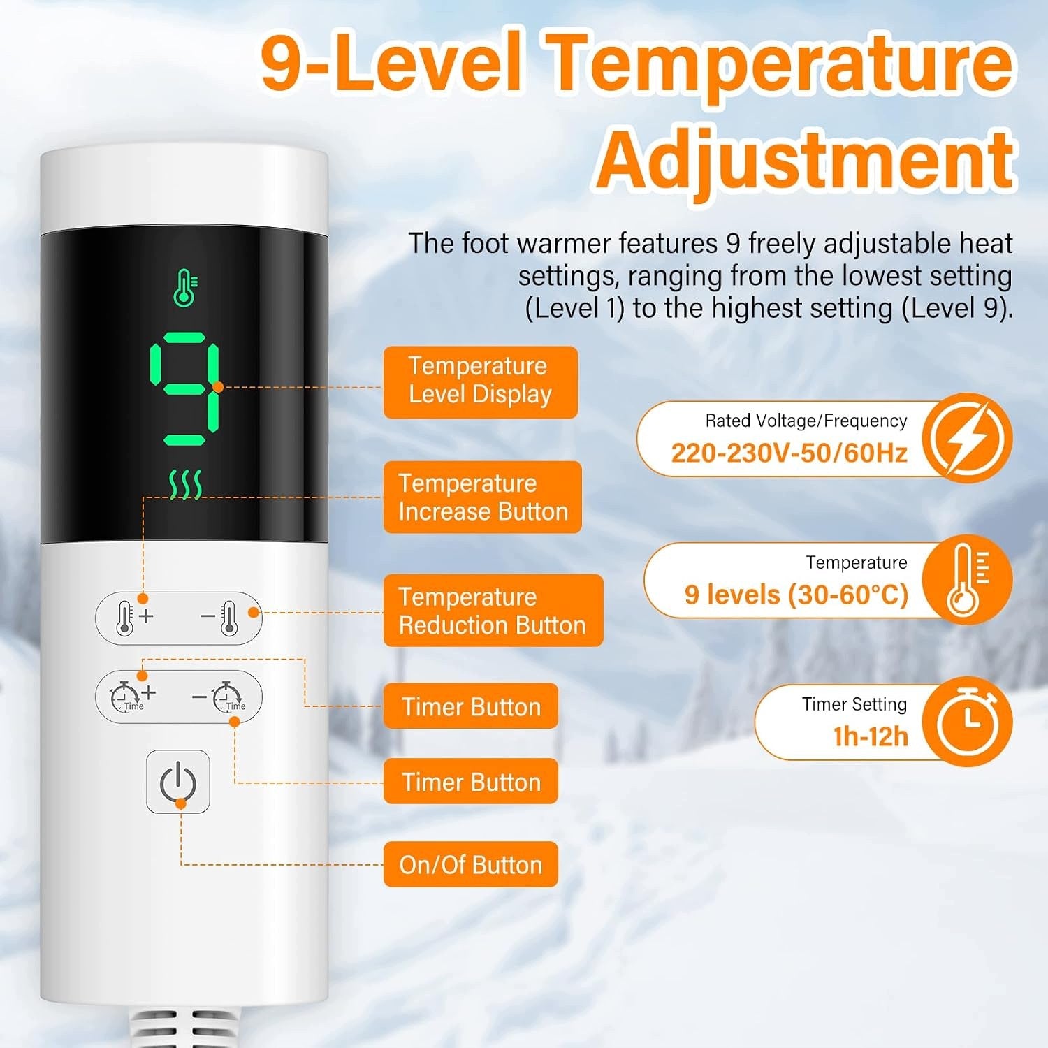 ELECTRIC FOOT HEATING PAD 9 LEVELS 30-60°C TIMER Medical device type accessories for a medical device or a product without an intended medical purpose