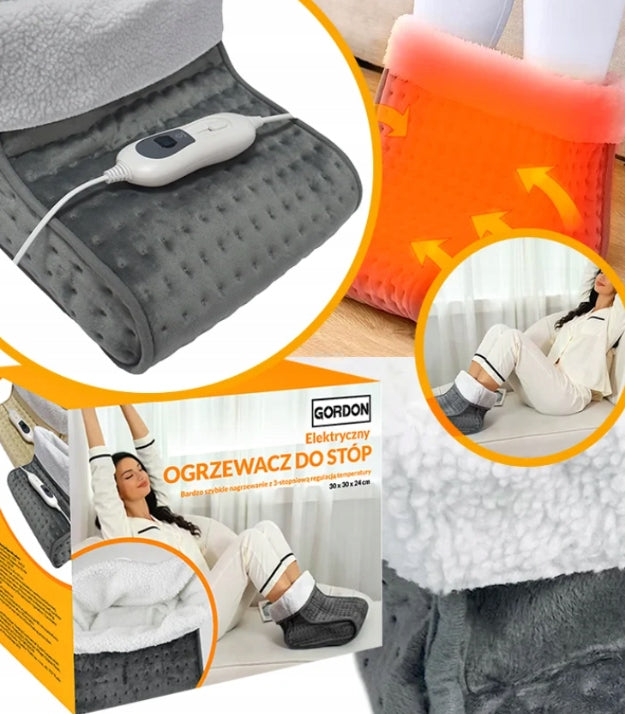 ELECTRIC FOOT WARMER HEATING SHOE WARM GREY WITH FUR PILOT