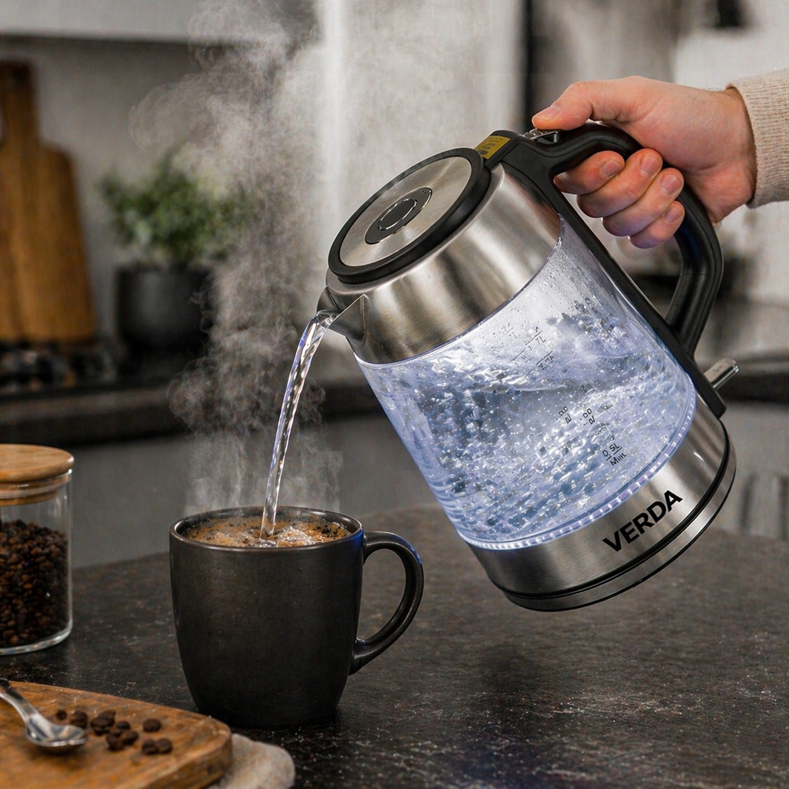 ELECTRIC GLASS KETTLE 1,7L 2200W LED CORDLESS STEEL HIGH POWER Manufacturer code SN0617L-12