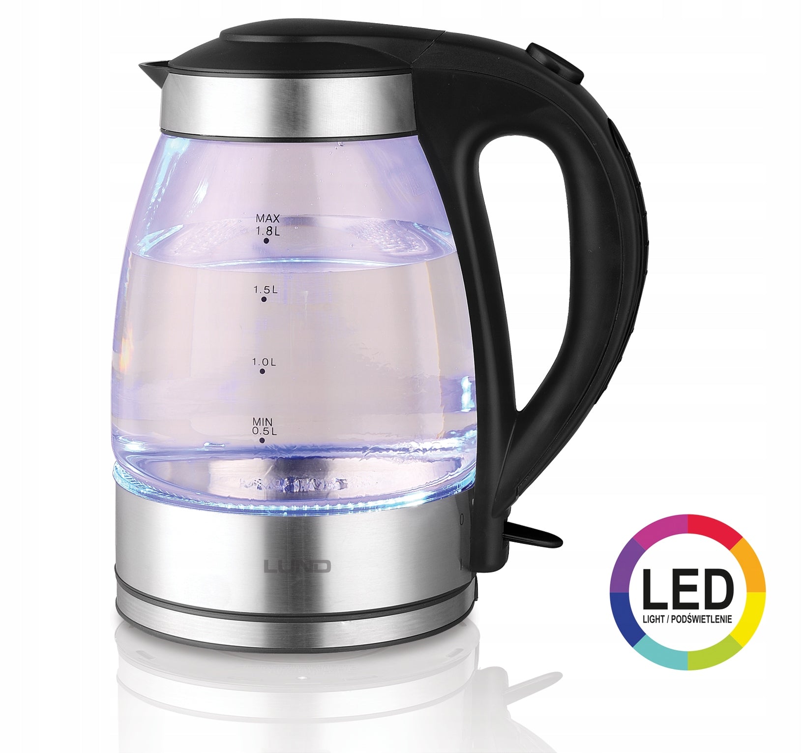 ELECTRIC GLASS KETTLE 1,8L WIRELESS ILLUMINATED LED 2200W LUND Capacity 1.8 l