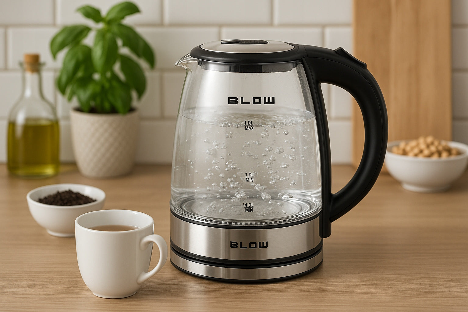 ELECTRIC GLASS KETTLE 2000W 1,8L STRONG SILENT LED STEEL BACKLIGHT Model CZAJNIK ELEKTRYCZNY SZKLANY 2000W BK-18GS BLOW