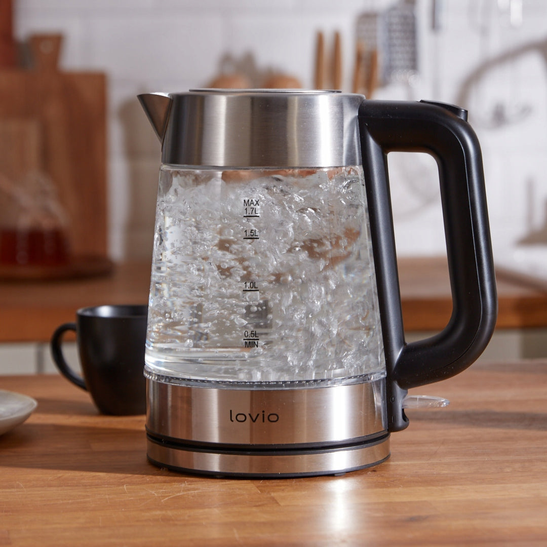ELECTRIC GLASS KETTLE 2200W LED Steel 1,7L Powerful Quiet Wireless Dominant color silver/gray