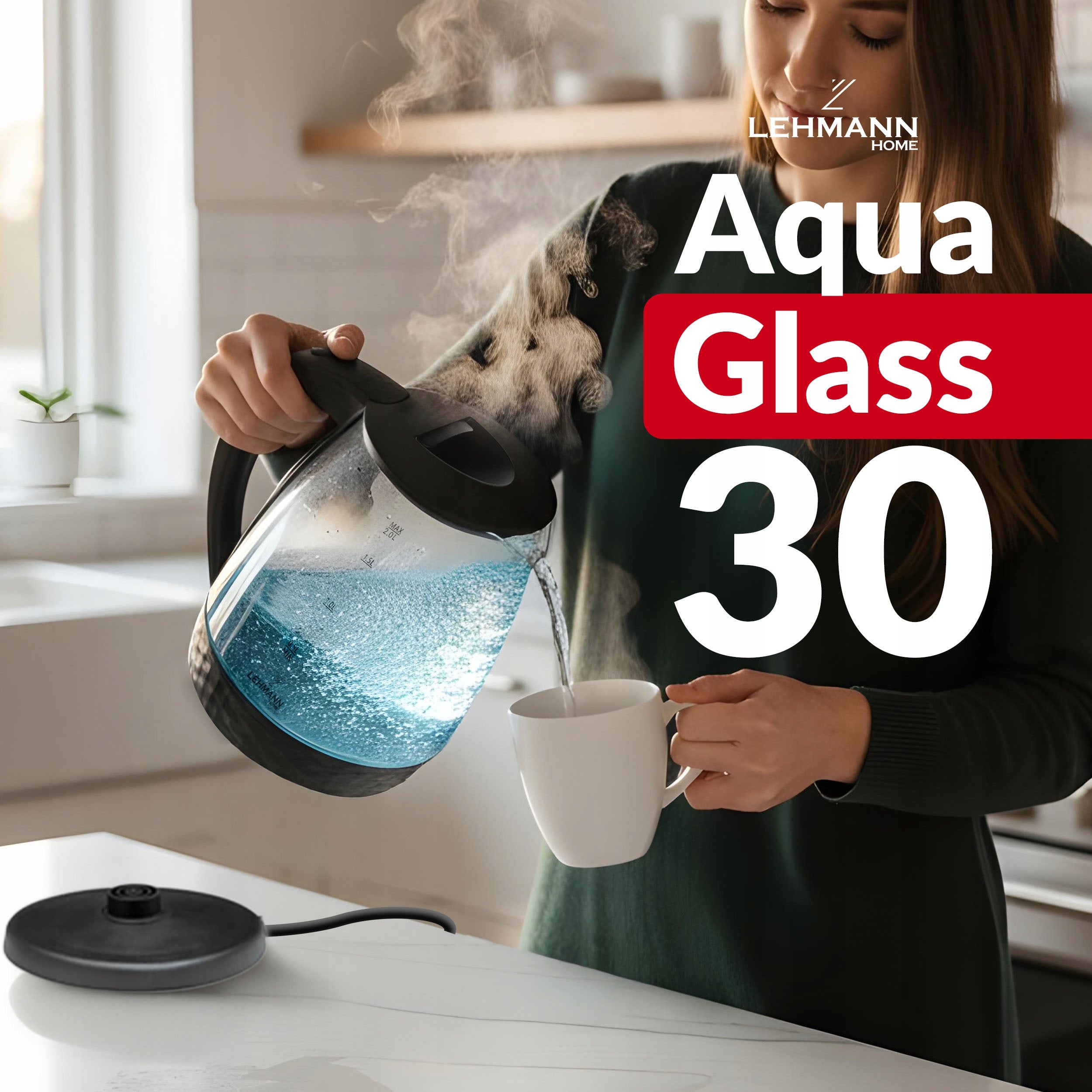 ELECTRIC GLASS KETTLE WITH BACKLIGHT STRONG 2200W WIRELESS 2L Power 2200 W
