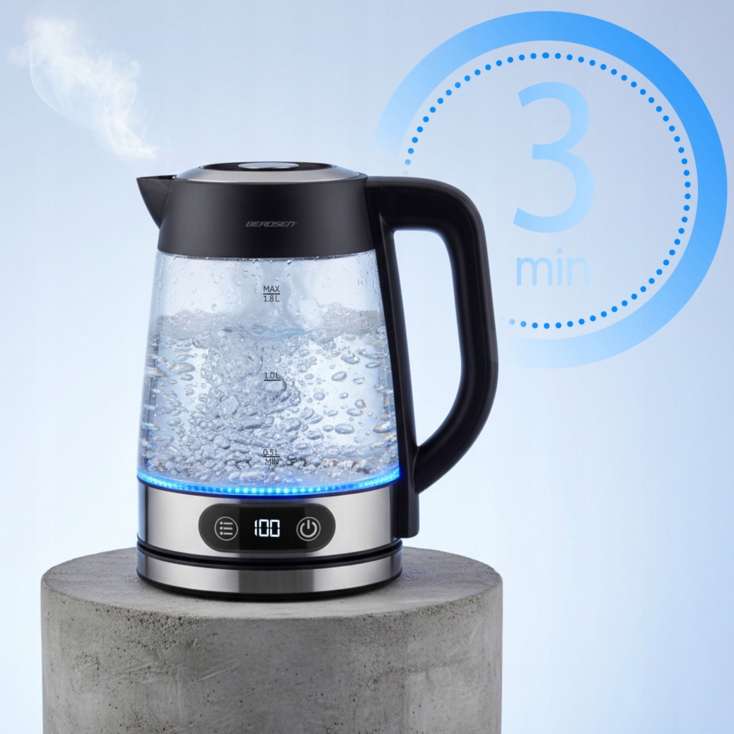 ELECTRIC GLASS KETTLE WITH TEMPERATURE CONTROL 2200W BERDSEN 1,8L Power 2200 W