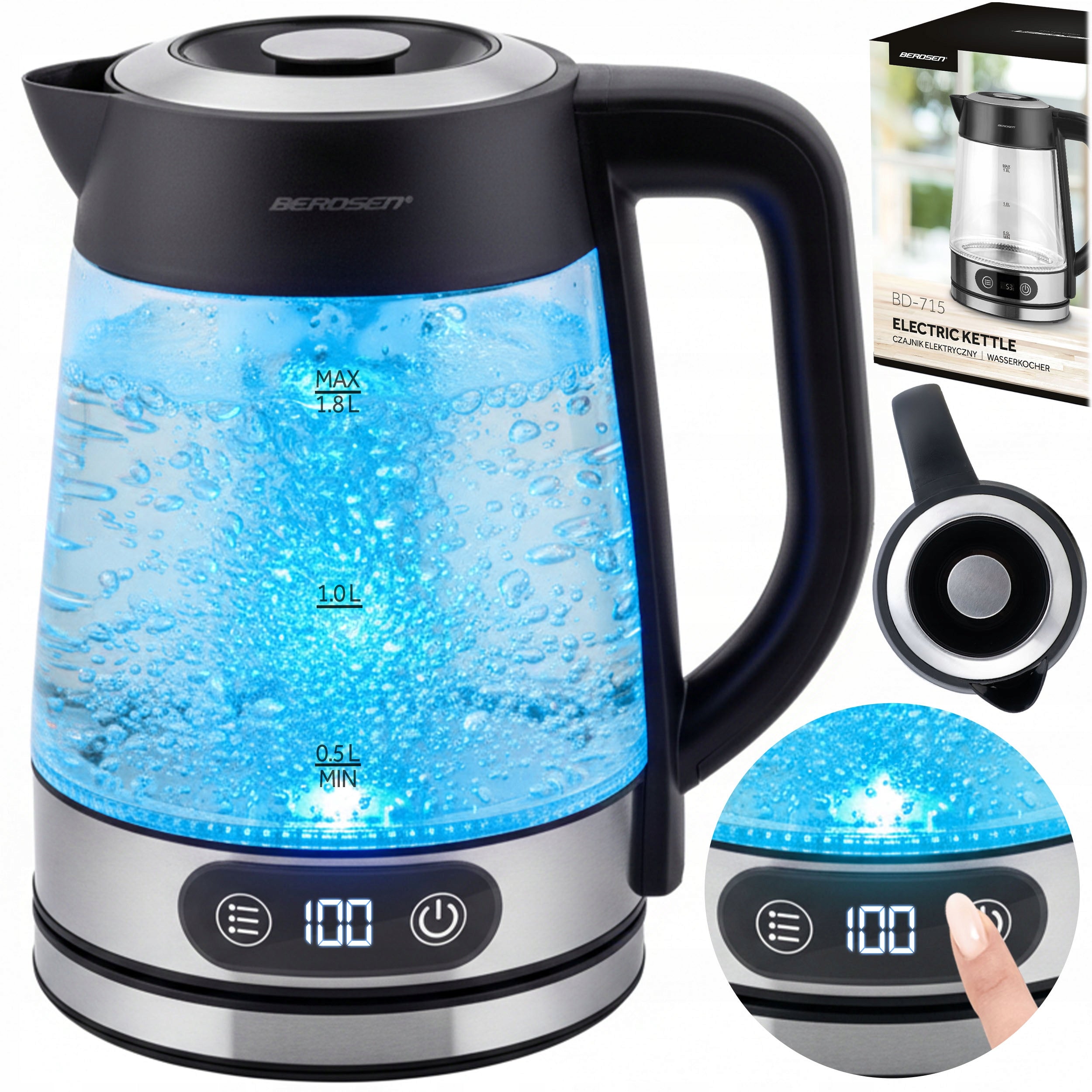 ELECTRIC GLASS KETTLE WITH TEMPERATURE CONTROL 2200W BERDSEN 1,8L