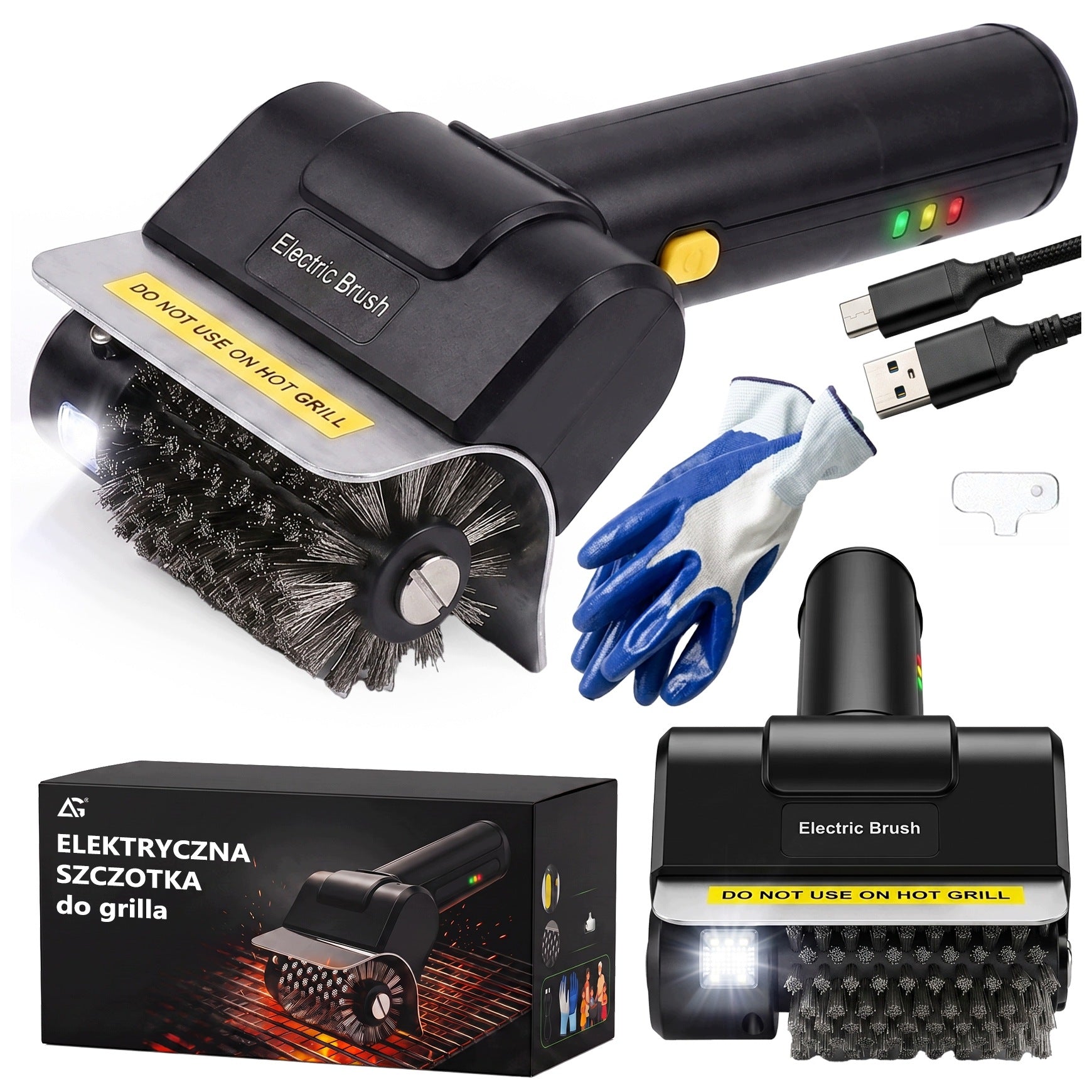 ELECTRIC GRATE BRUSH WITH BRISTLES SCRAPER CLEANER BBQ CORDLESS