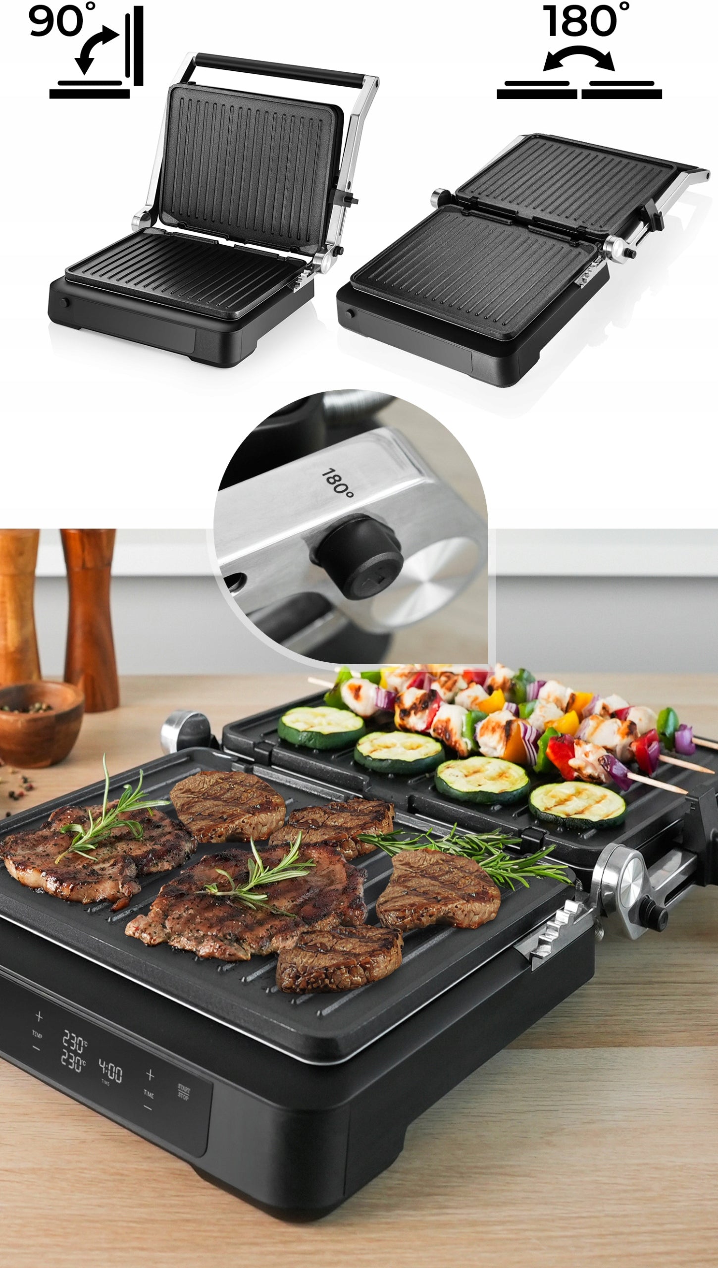 ELECTRIC GRILL 2000W TOASTER FOLDING TIMER 2 THERMOSTATS Brand Mozano