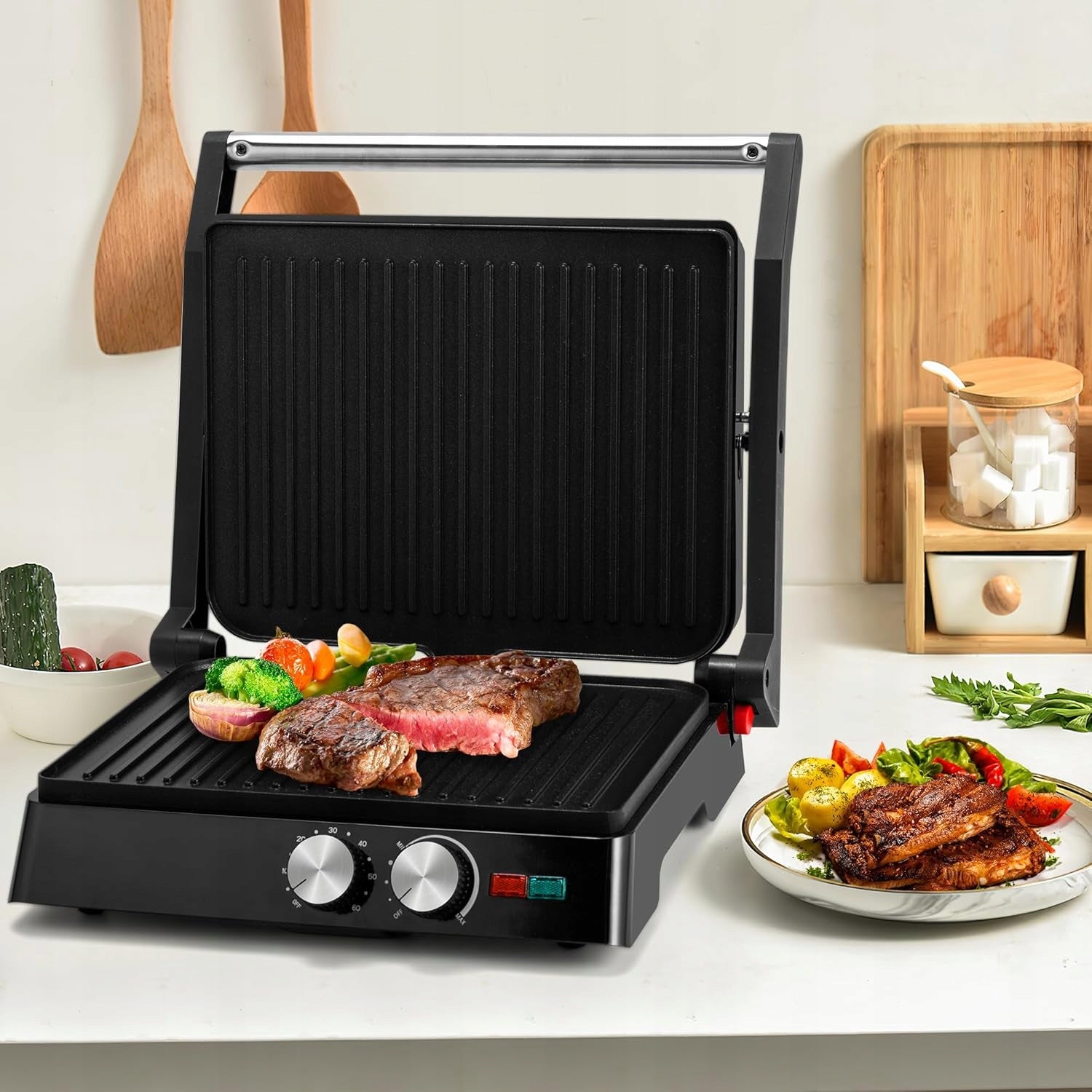 ELECTRIC GRILL CONTACT FOLDING TOASTER LARGE 1800 IN TIMER Manufacturer code GRILL ELEKTRYCZNY KONTAKTOWY ROZKŁADANY 1800W