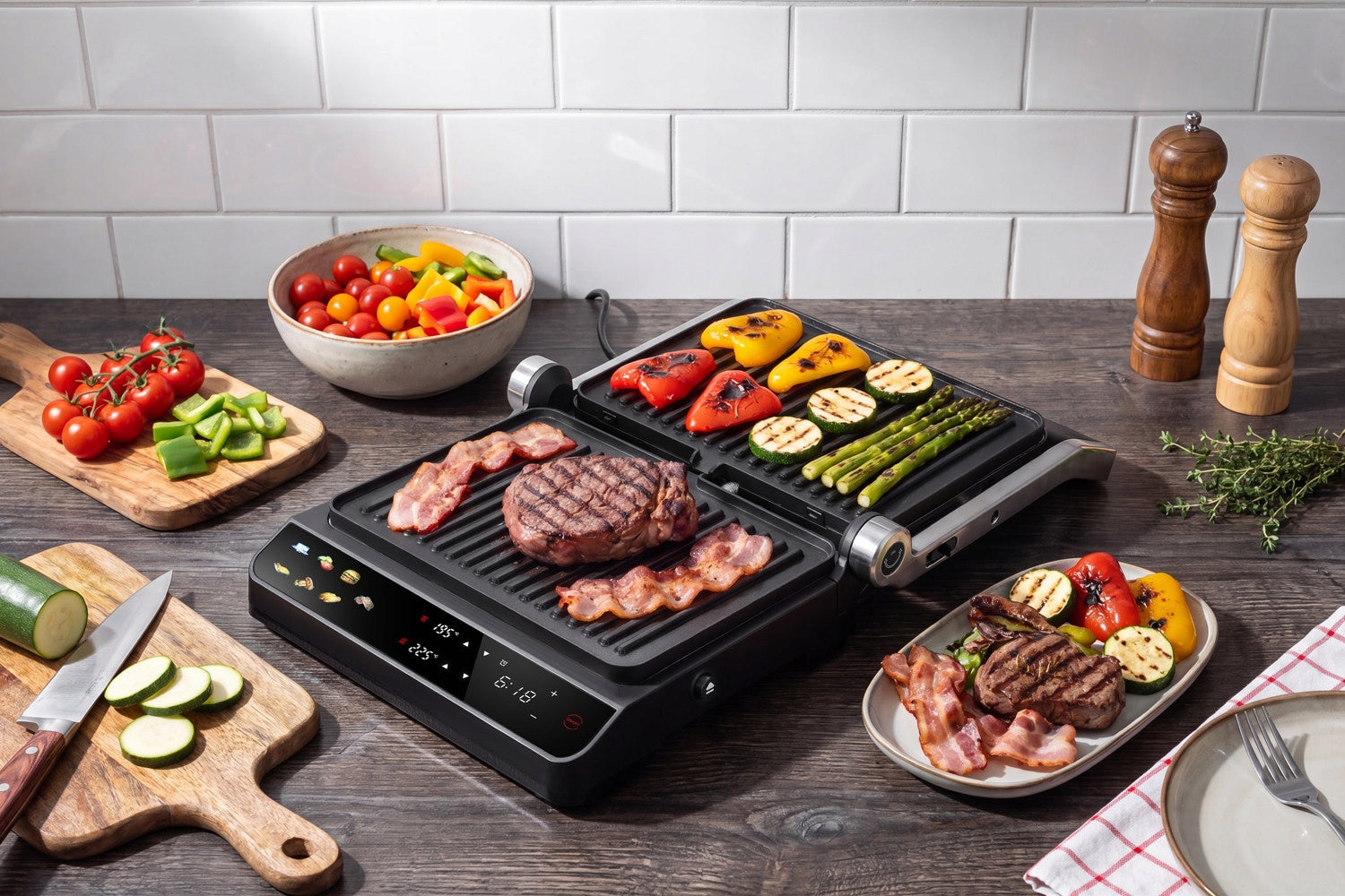 ELECTRIC GRILL CONTACT TOASTER Folding 9 PROGRAMS High Power 2200W Model DualPlate Pro