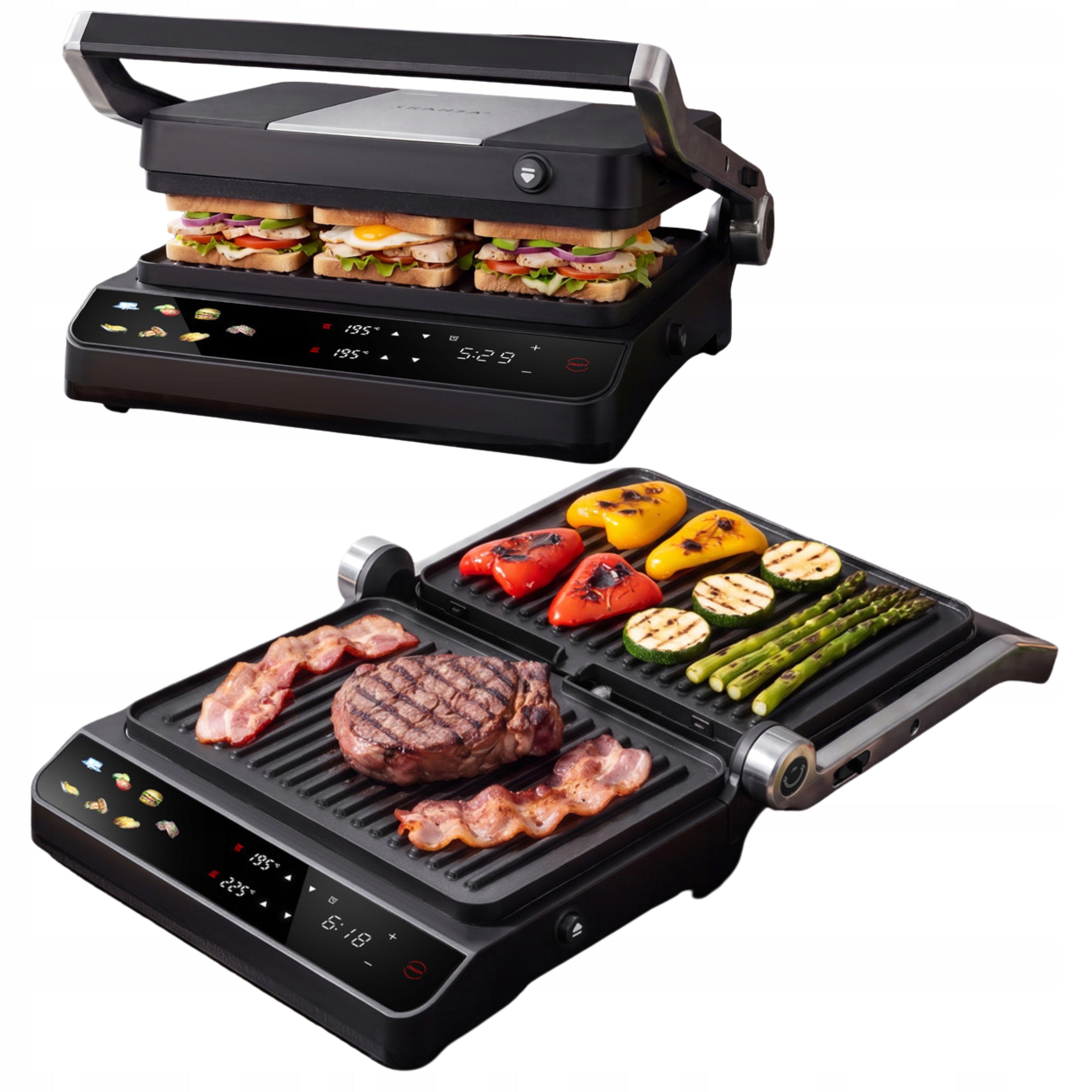 ELECTRIC GRILL CONTACT TOASTER Folding 9 PROGRAMS High Power 2200W
