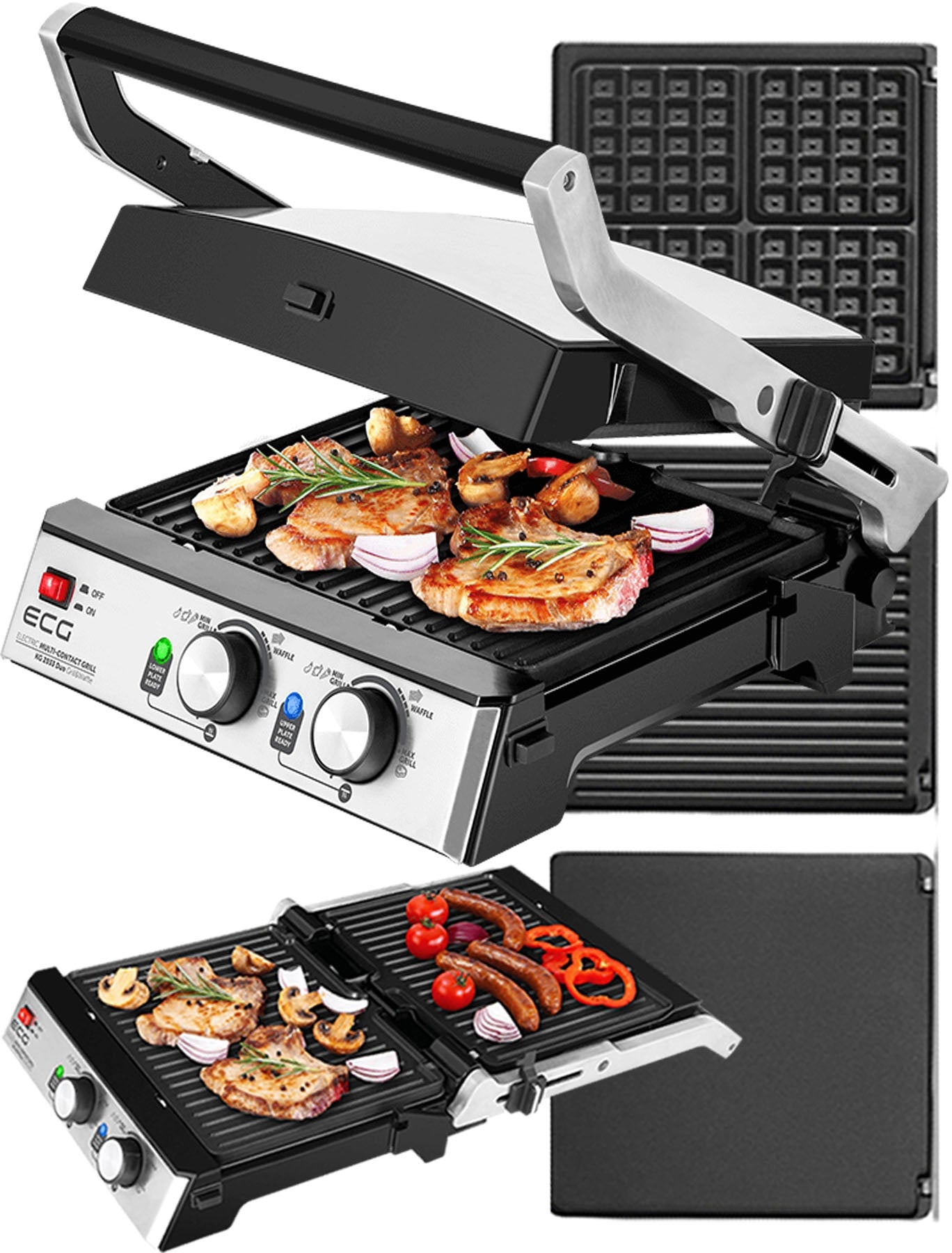 ELECTRIC GRILL ECG KG 2033 TOASTER PANINI WAFFLE BBQ 3in1 2000W SOLID Brand ECG
