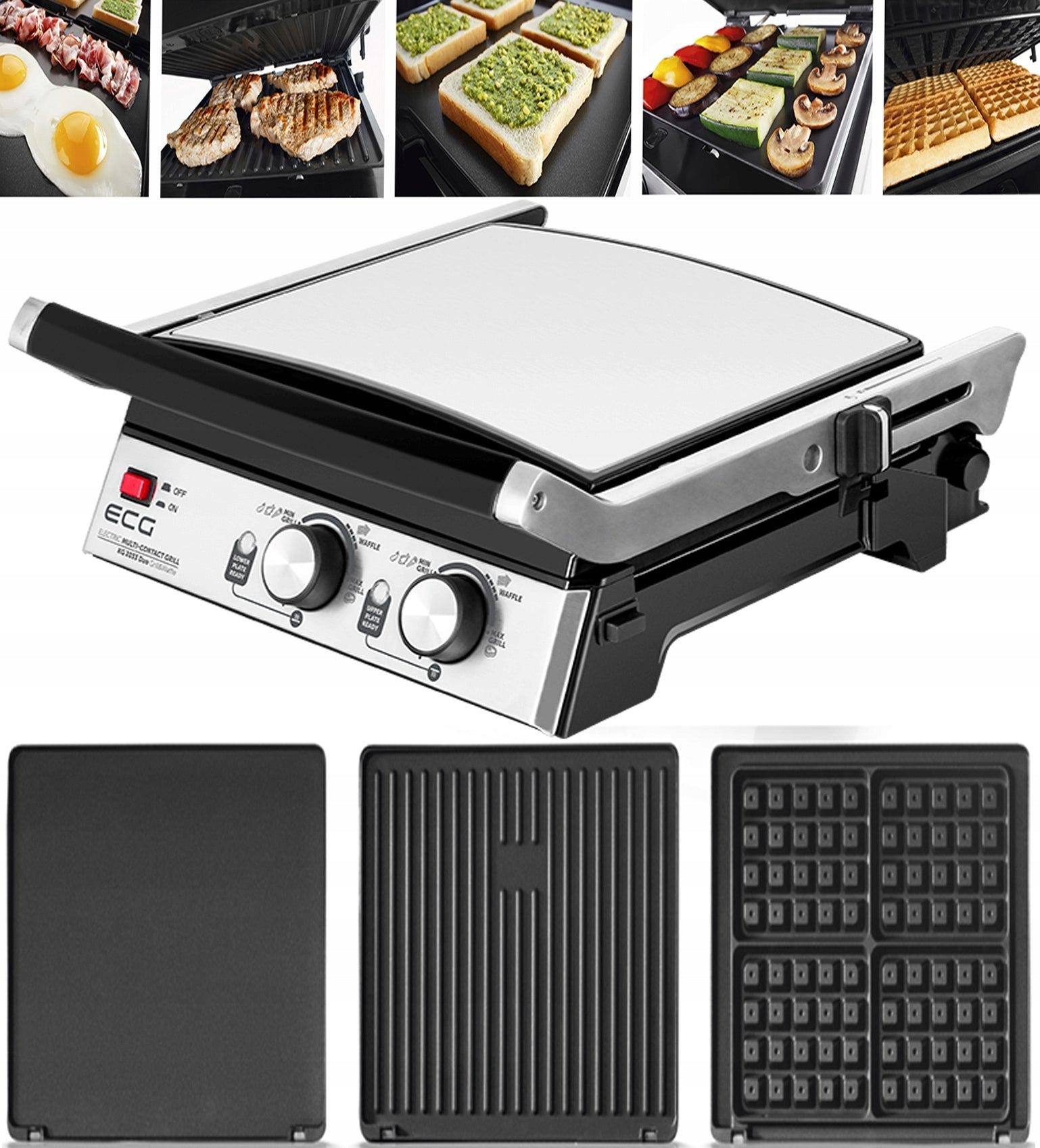 ELECTRIC GRILL ECG KG 2033 TOASTER PANINI WAFFLE BBQ 3in1 2000W SOLID Power rating 2000 W