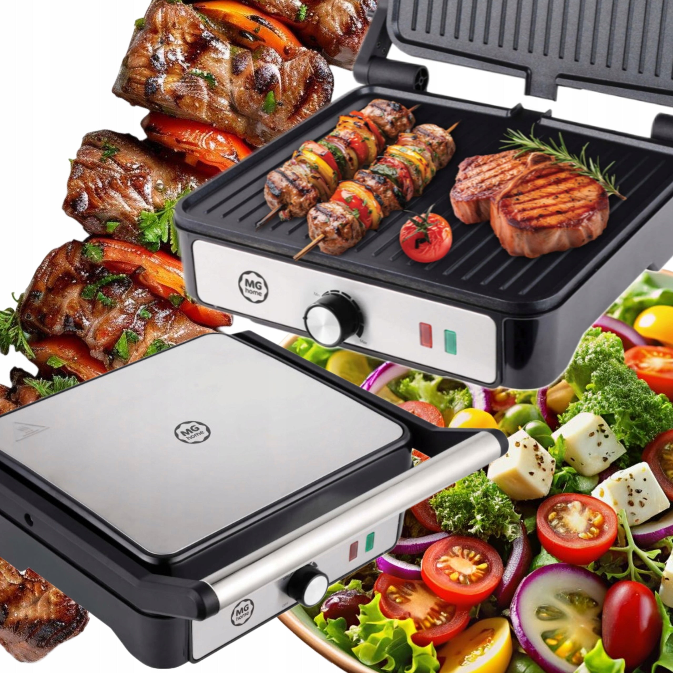 ELECTRIC GRILL PANINI MG HOME 2000W FOR FISH VEGETABLE MEAT FAT TRAY