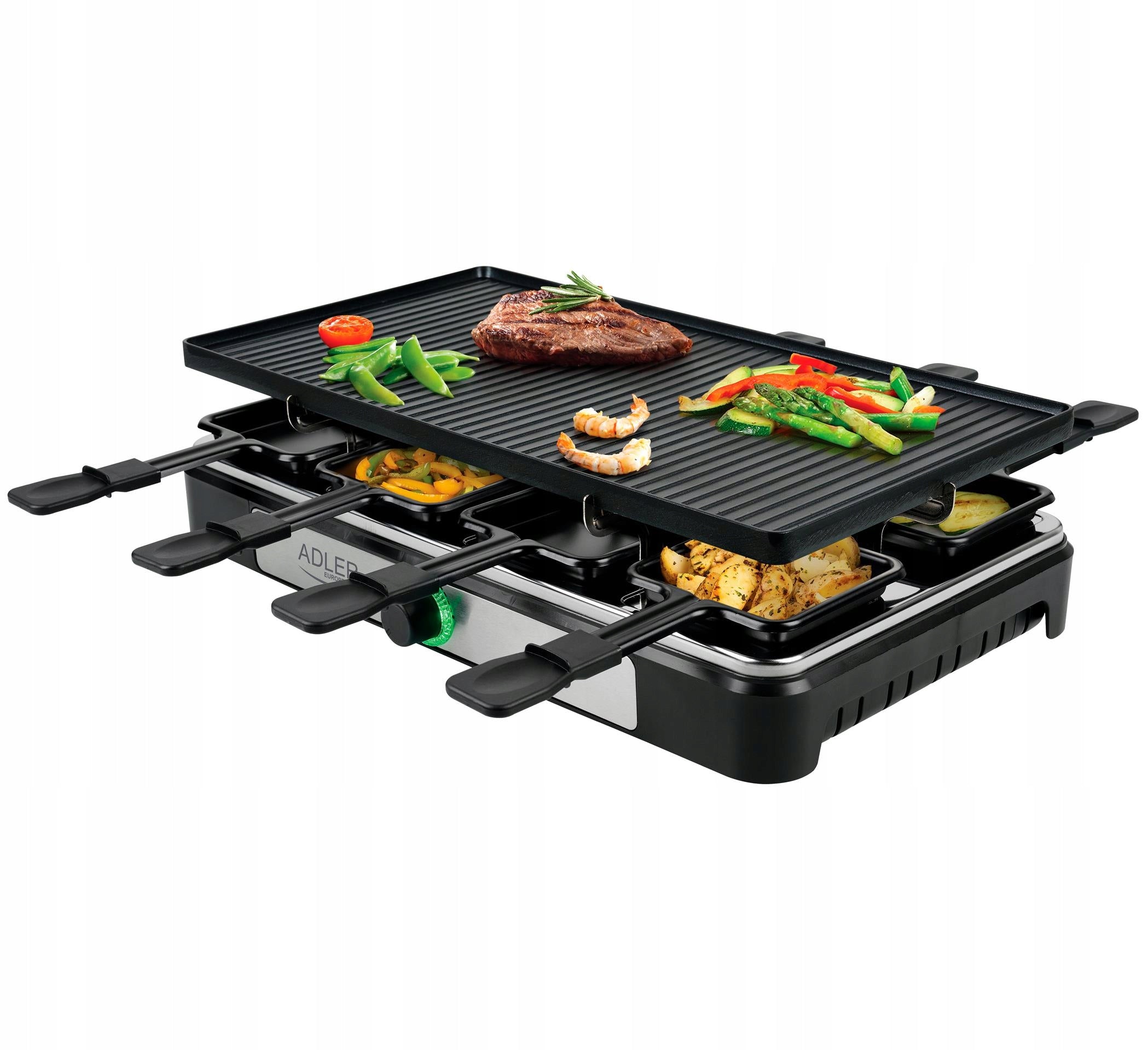 ELECTRIC GRILL RACLETTE LARGE XL 8 PEOPLE STRONG 1400W PATENLOINS SPATULAS Packaging status original