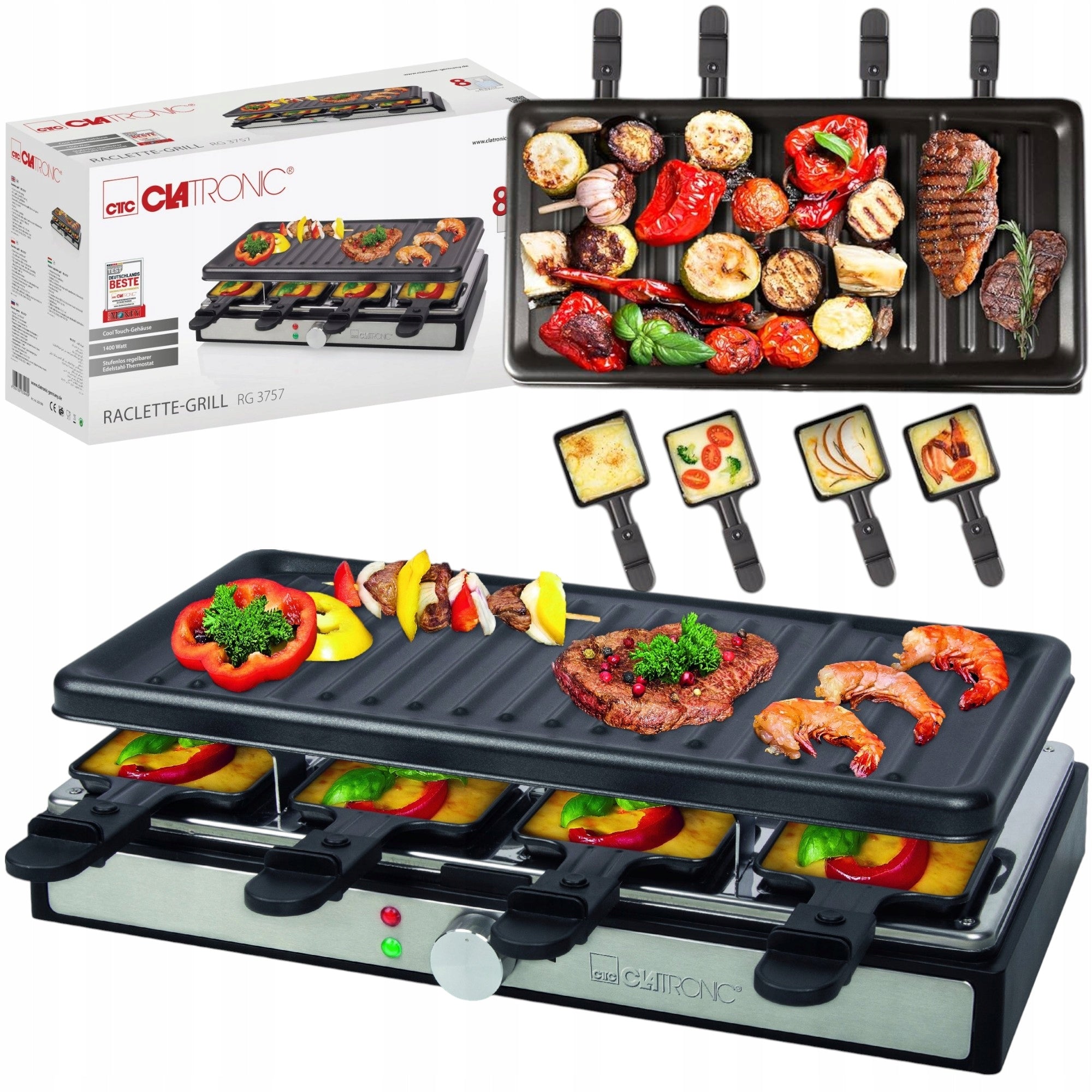 ELECTRIC GRILL RACLETTE XXL 1400W for 8 people double-sided spatula plate