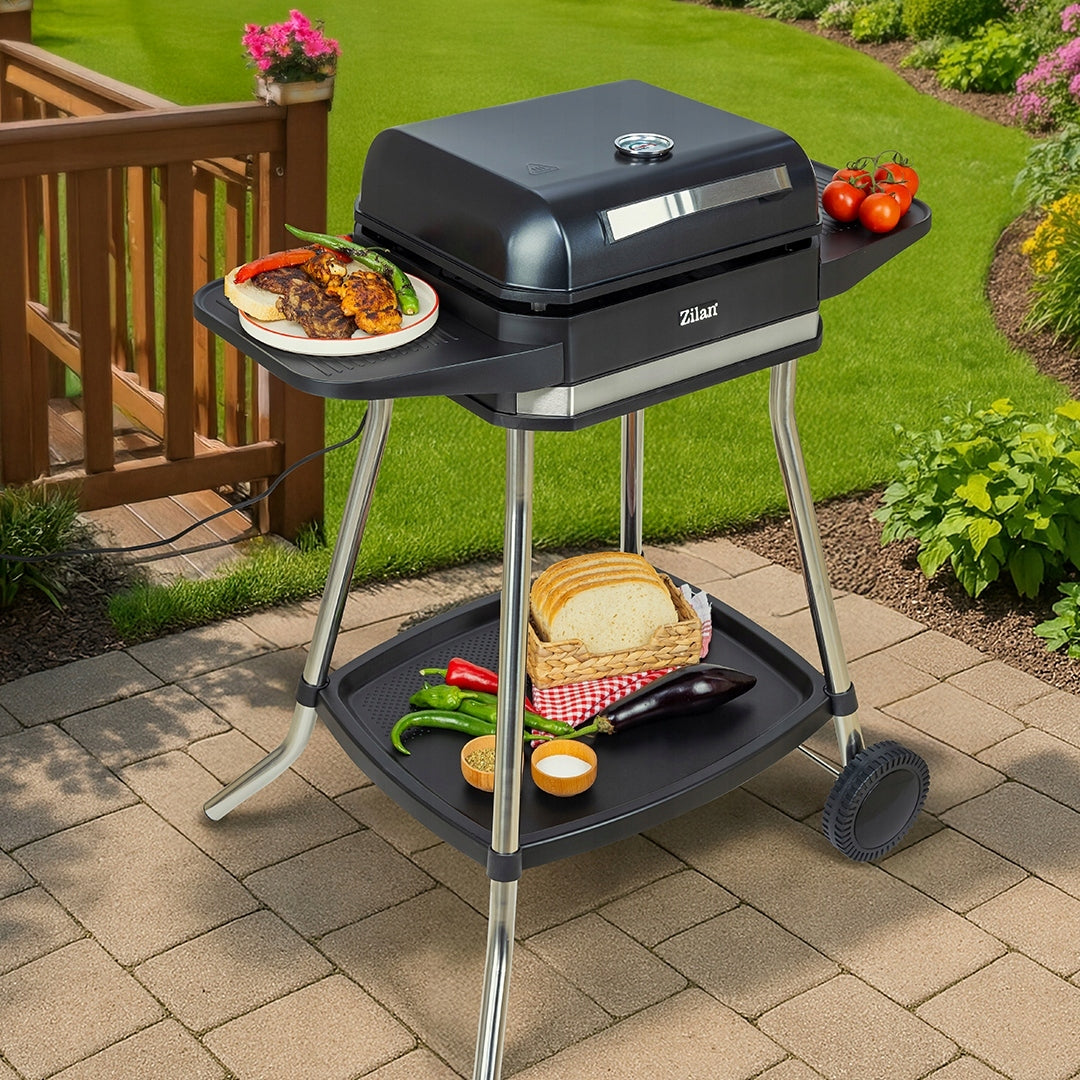 ELECTRIC GRILL Smokeless GARDEN Standing 3050W 6in1 + COVER + THERMOMETER Dominant color black