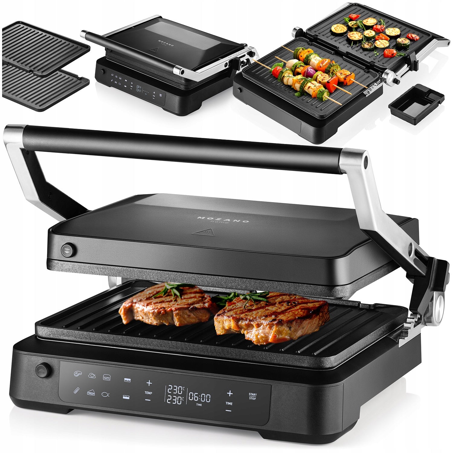 ELECTRIC GRILL TOASTER FOLDING 6 PROGRAMS 2 THERMOSTATS 2000W TIMER