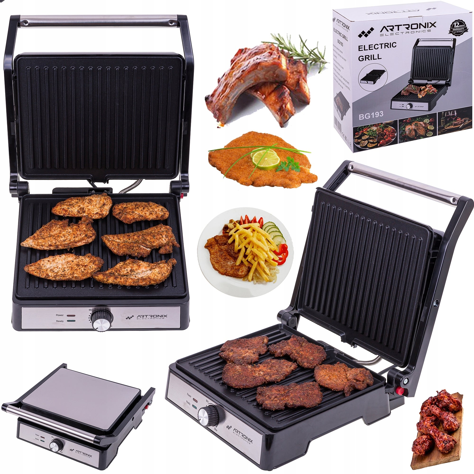ELECTRIC GRILL TOASTER FOLDING TOASTER PANINI 2000W QUICKLY HEATS UP Power rating 2000 W