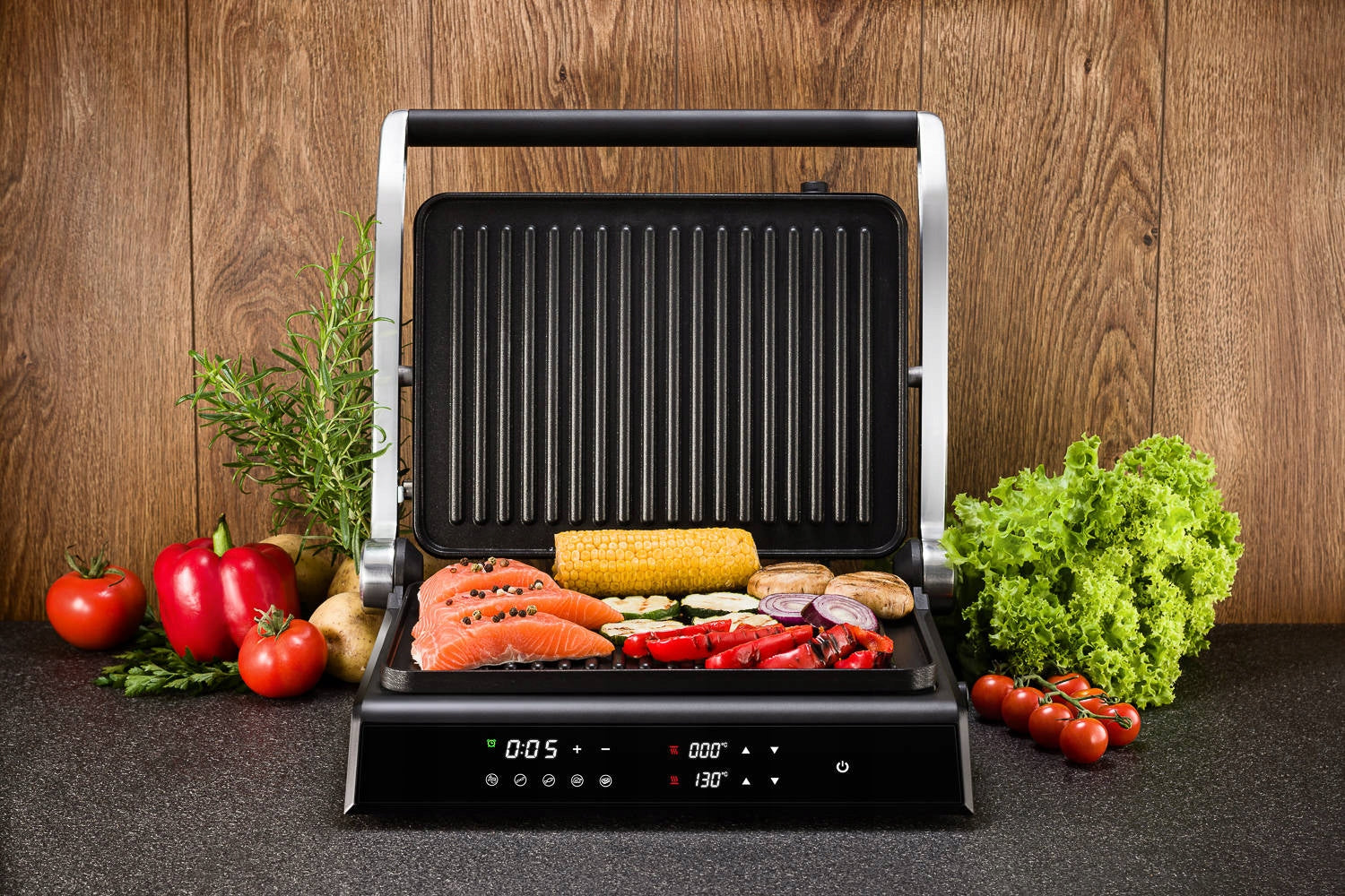 ELECTRIC GRILL TOASTER WITH ADJUSTABLE TEMP 5 PROGRAMS FOLDING 2200W Manufacturer code TE-39