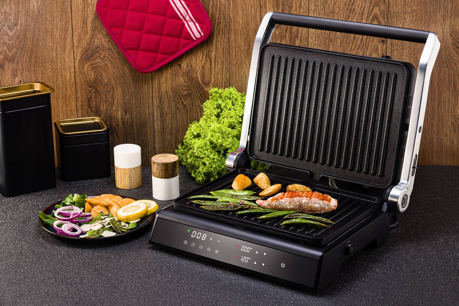 ELECTRIC GRILL TOASTER WITH ADJUSTABLE TEMP 5 PROGRAMS FOLDING 2200W Packaging status original