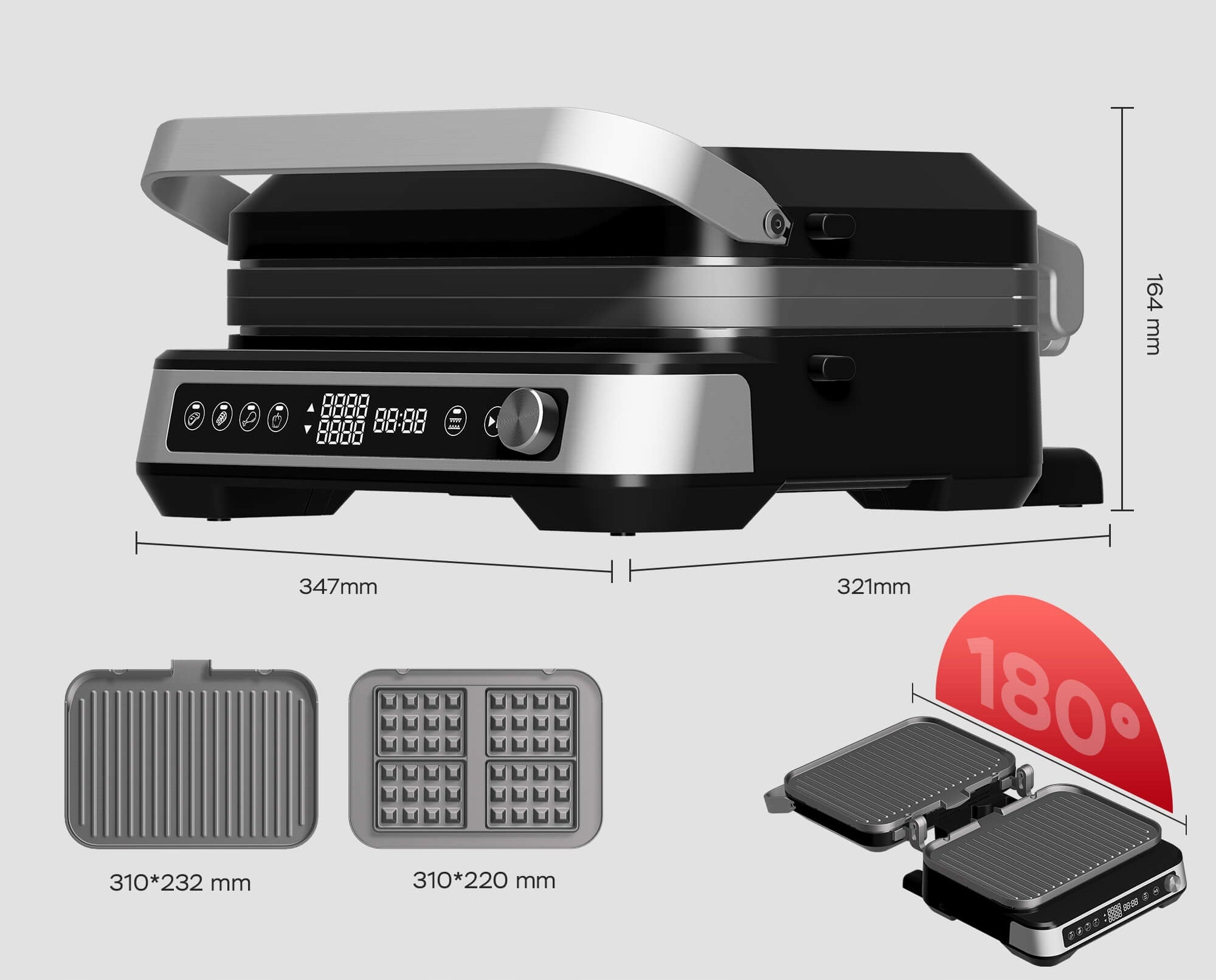 ELECTRIC GRILL & WAFFLE IRON 2000W 230°C FOLDING TOASTER PANINI Power rating 2000 W
