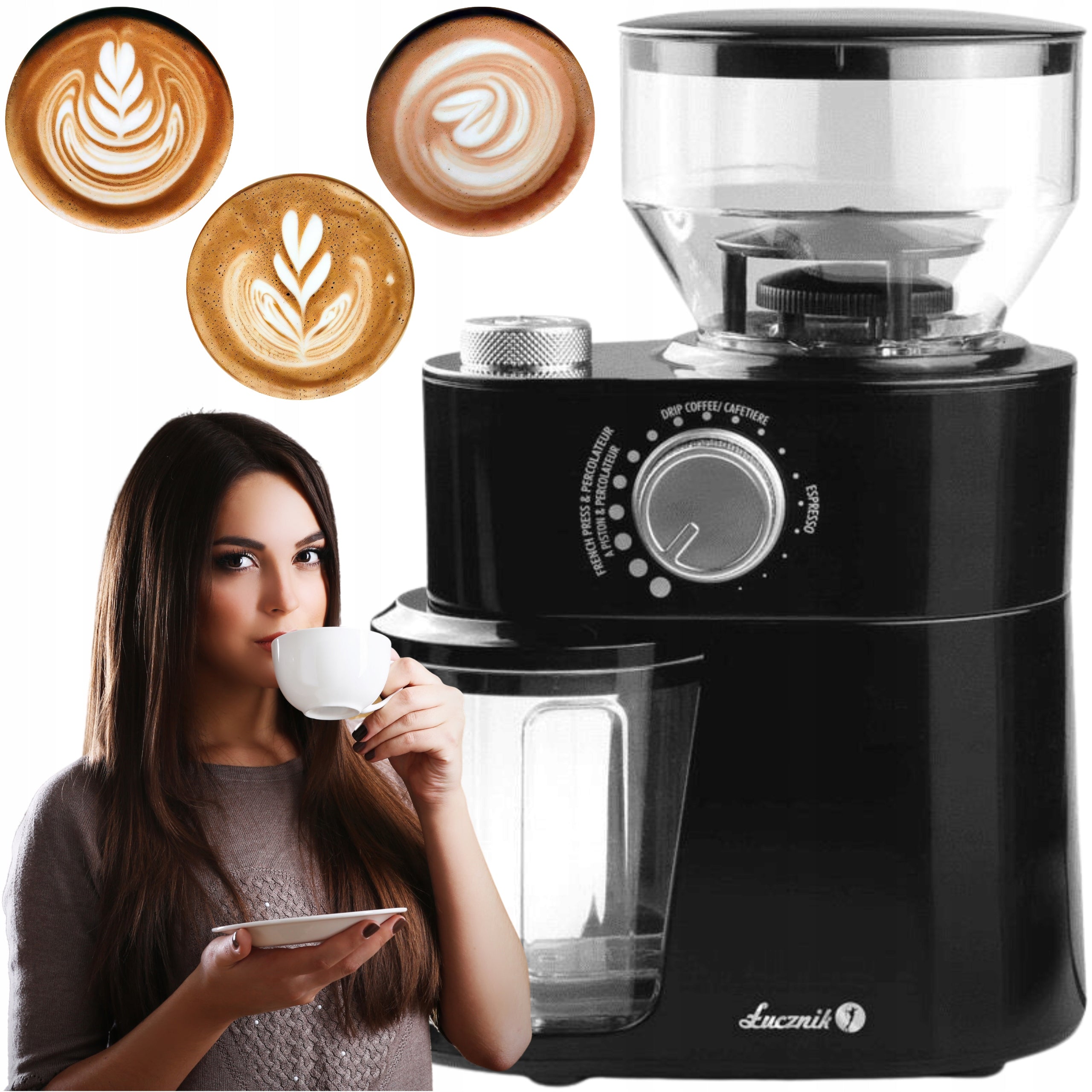 ELECTRIC GRINDER FOR GRINDING COFFEE NUTS BEANS AUTOMATIC ŁUCZNIK Packaging status original