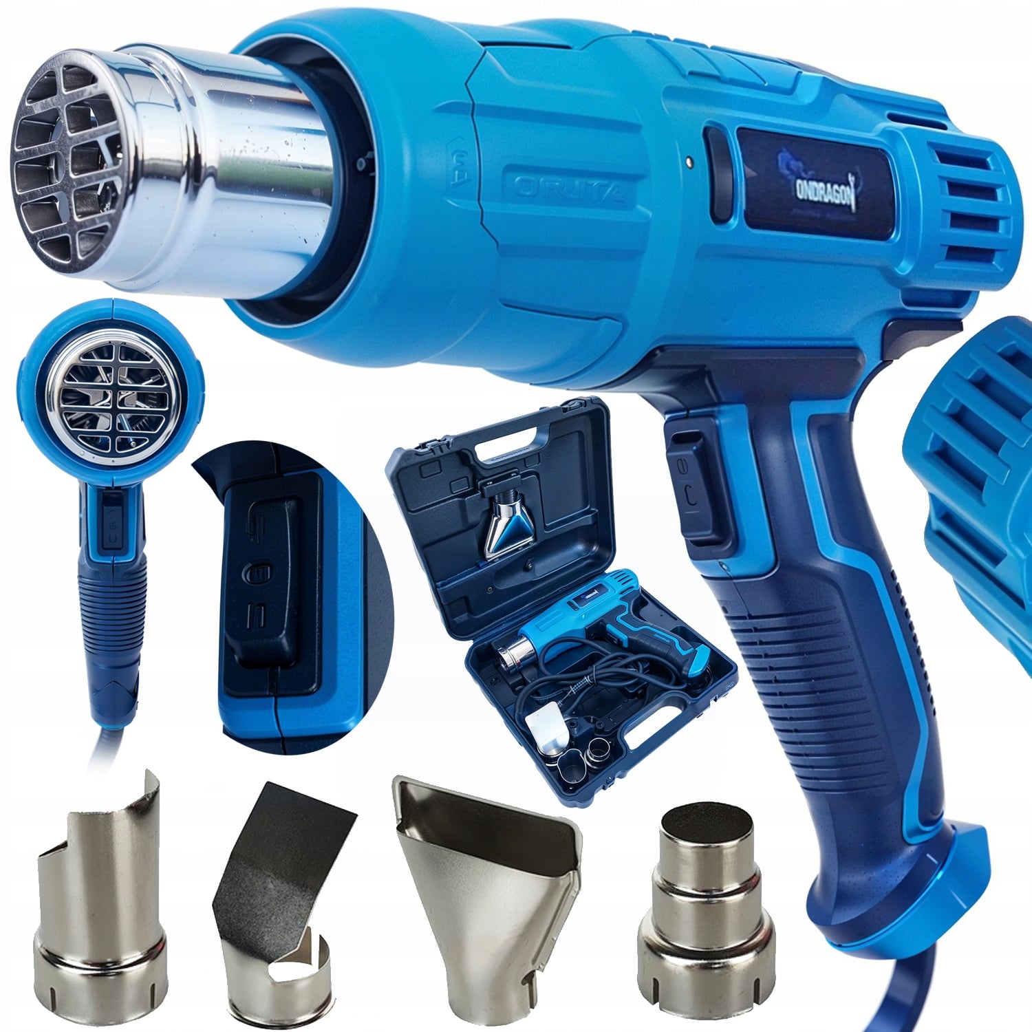 ELECTRIC HEAT GUN 2 GEARS ADJUSTMENT 2300W 4 NOZZLES SUITCASE 600C STRONG