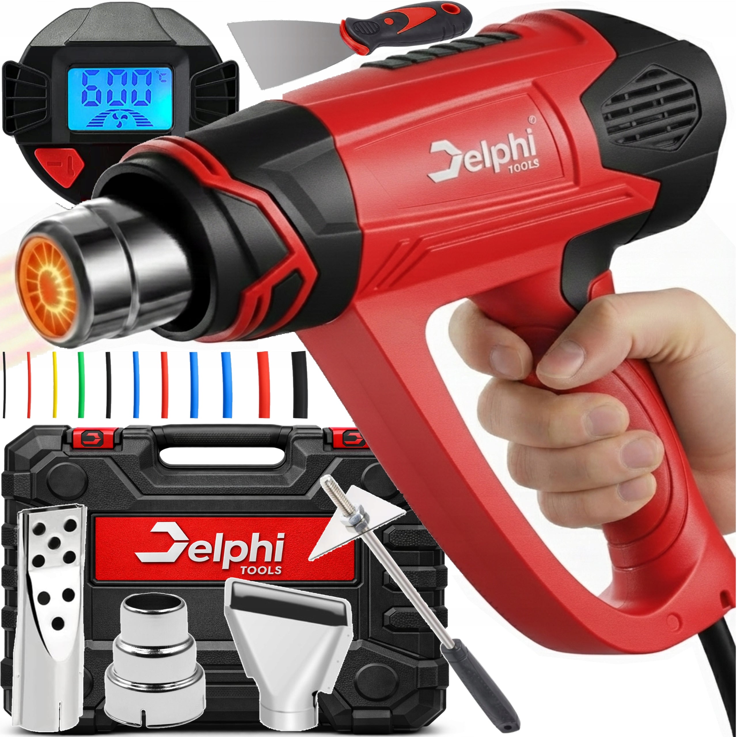 ELECTRIC HEAT GUN LCD 2 GEARS STRONG ADJUSTMENT MAX 600°C +4 NOZZLES PUTTY