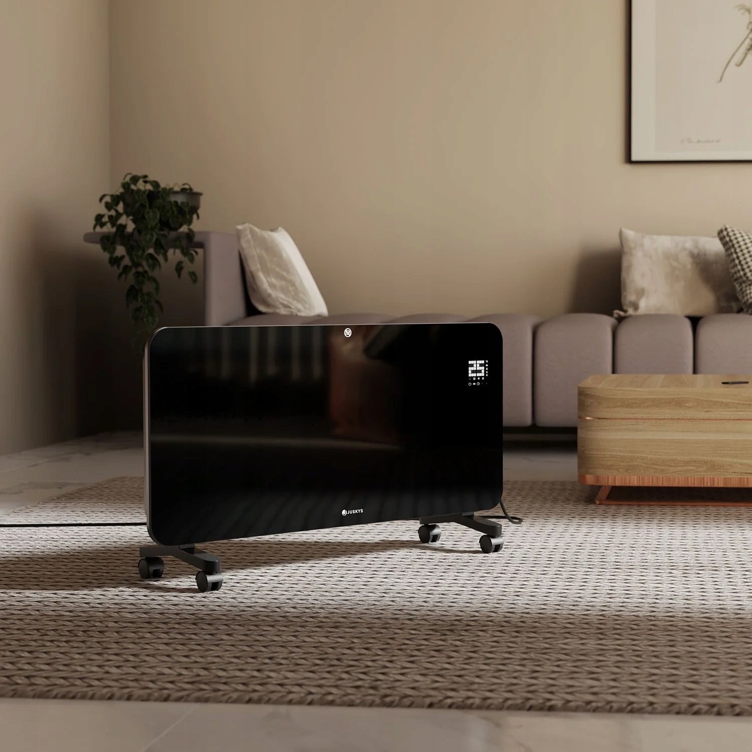 ELECTRIC HEATER 2000W black glass wheels remote control WIFI 82 cm modern Manufacturer code 301871