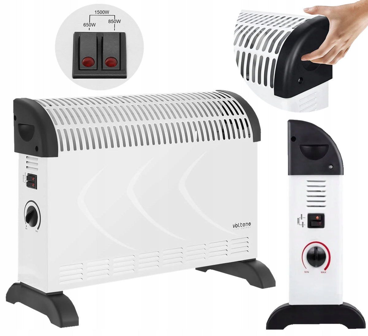 ELECTRIC HEATER CONVECTOR THERMOSTAT 3 MODES 650W 850W 1500W WHITE