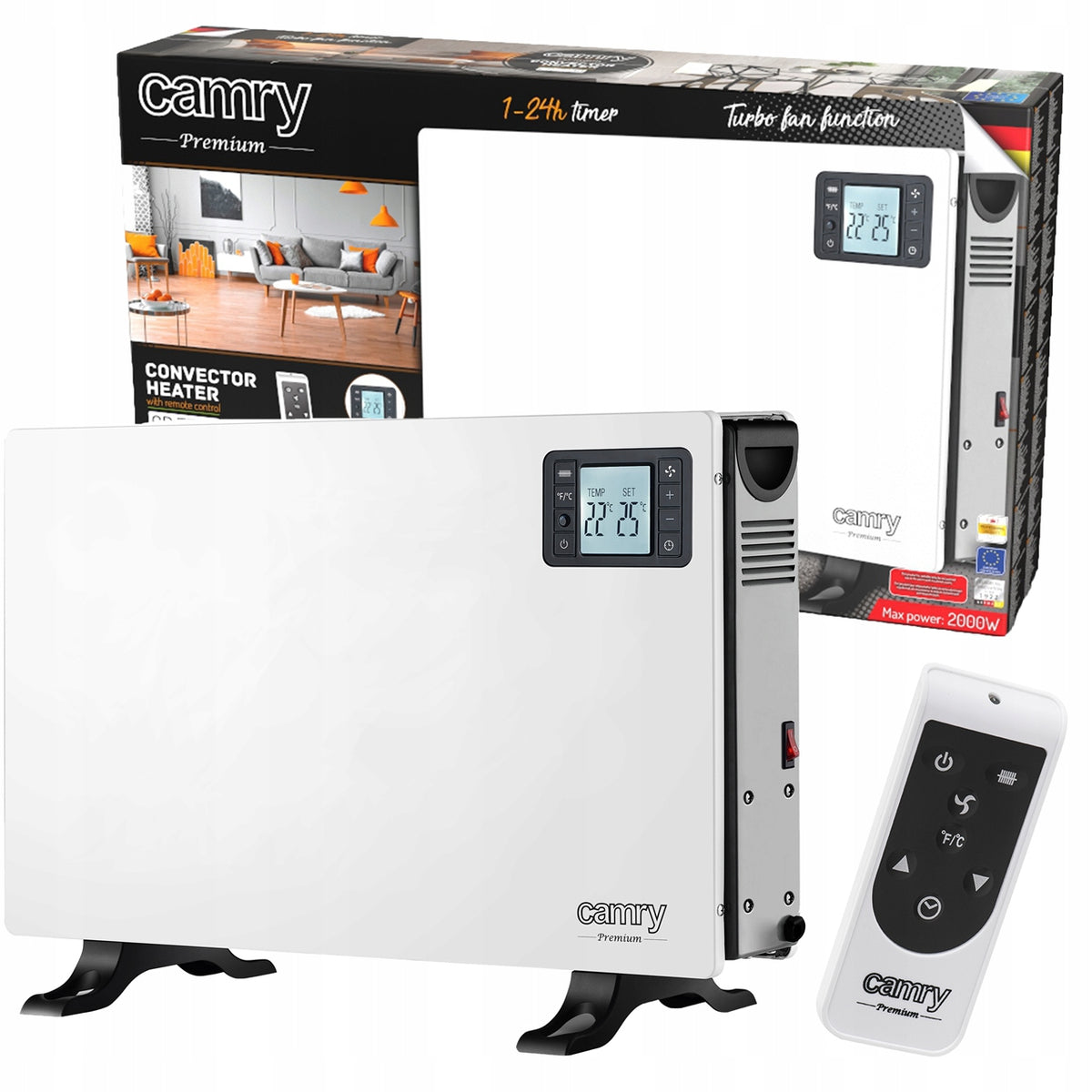 ELECTRIC HEATER CONVECTOR TIMER THERMOSTAT APRON 2000W LED REMOTE CONTROL