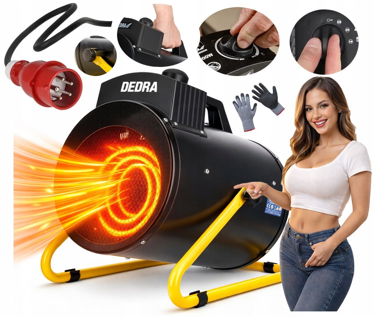 ELECTRIC HEATER DEDRA 5000W 5KW 400V WITH THERMOSTAT POWERFUL PORTABLE