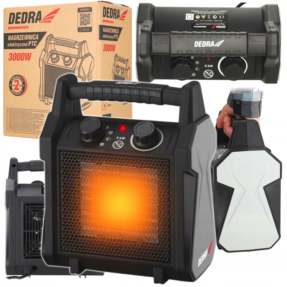 ELECTRIC HEATER PTC 3,0KW HEATING + THERMOSTAT 3 OPERATING MODES 230V