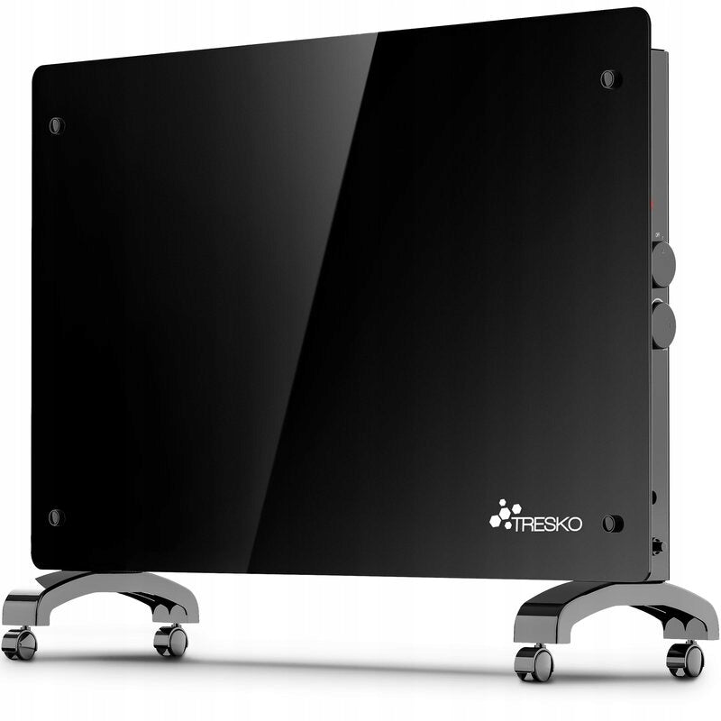 ELECTRIC HEATER TRESKO 2000W BLACK GLASS WALL MOUNTED ON WHEELS
