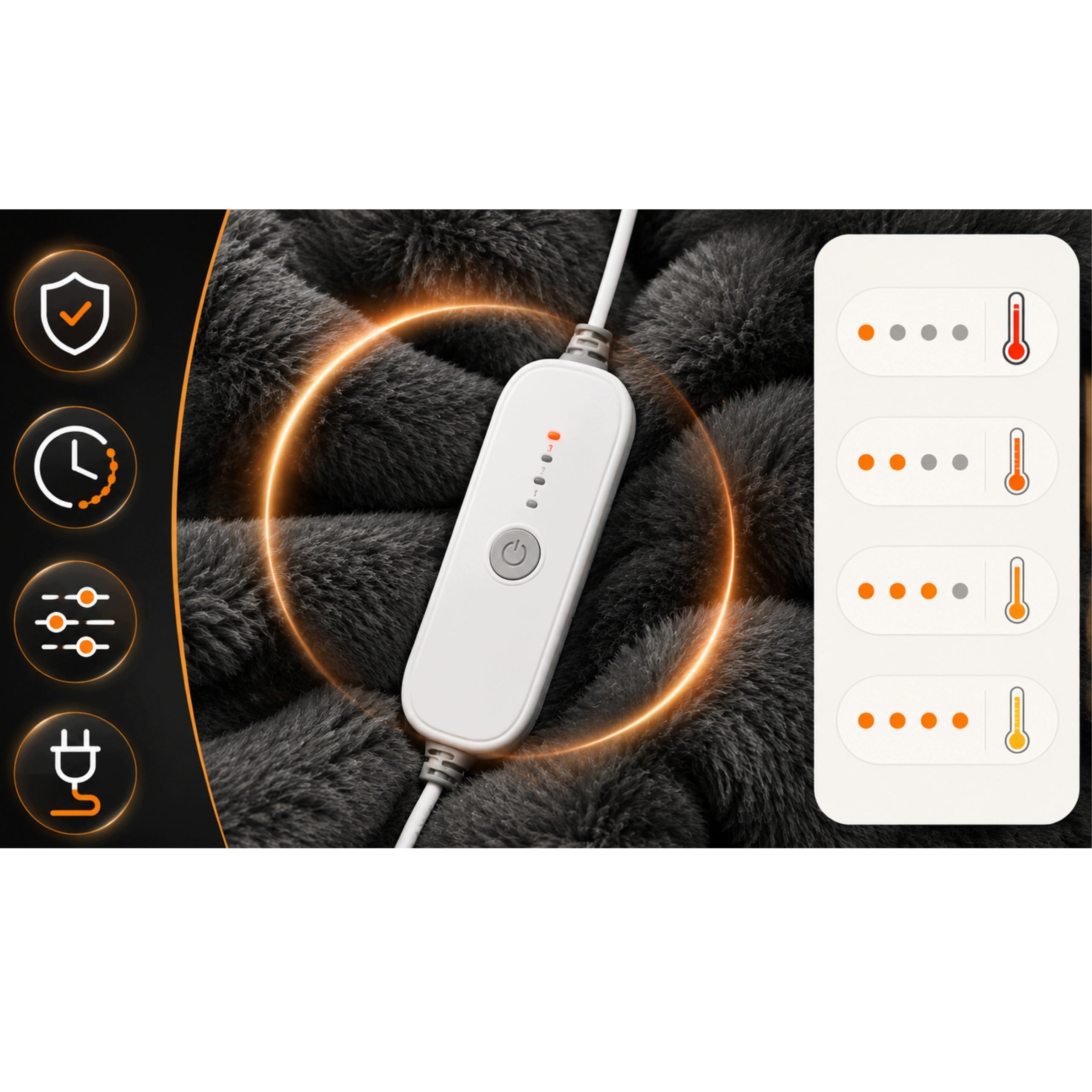ELECTRIC HEATING BLANKET 180 X 130 CM GREY 4 HEATING LEVELS WITH REMOTE CONTROL Brand no brand