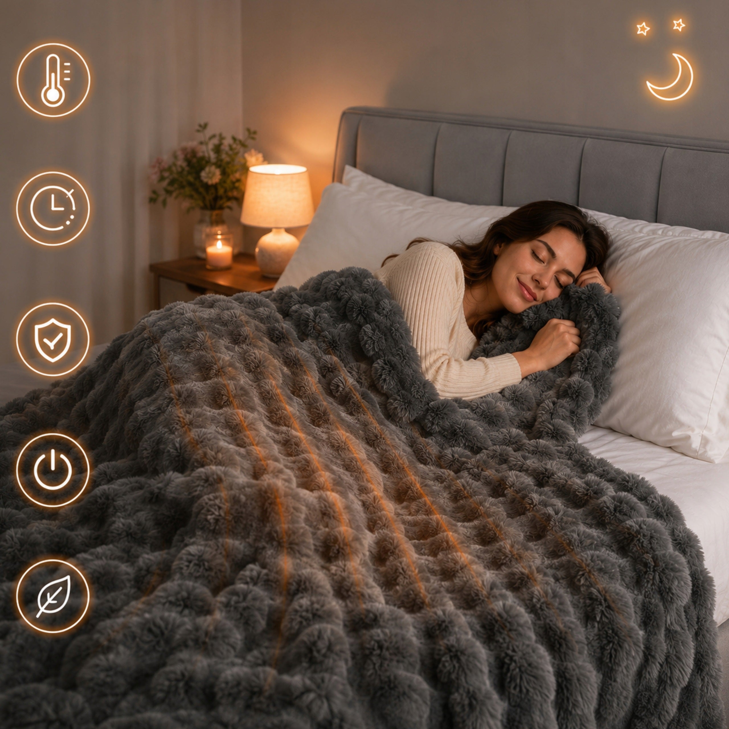 ELECTRIC HEATING BLANKET 180 X 130 CM GREY 4 HEATING LEVELS WITH REMOTE CONTROL Medical device no